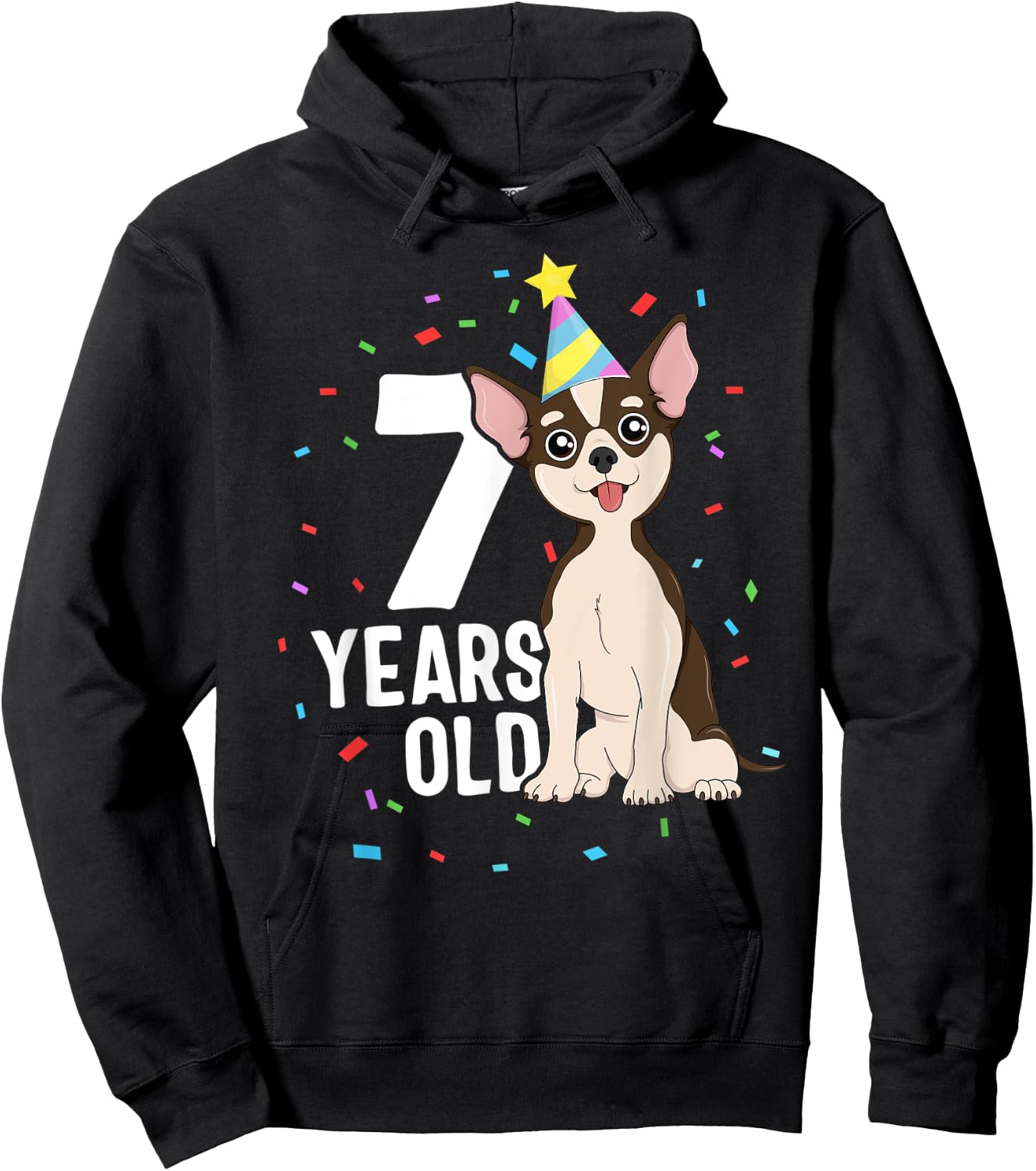 7 Years Old Birthday Outfit Chihuahua Dog Party 7th Kids Hoodie - Hoodie | Black