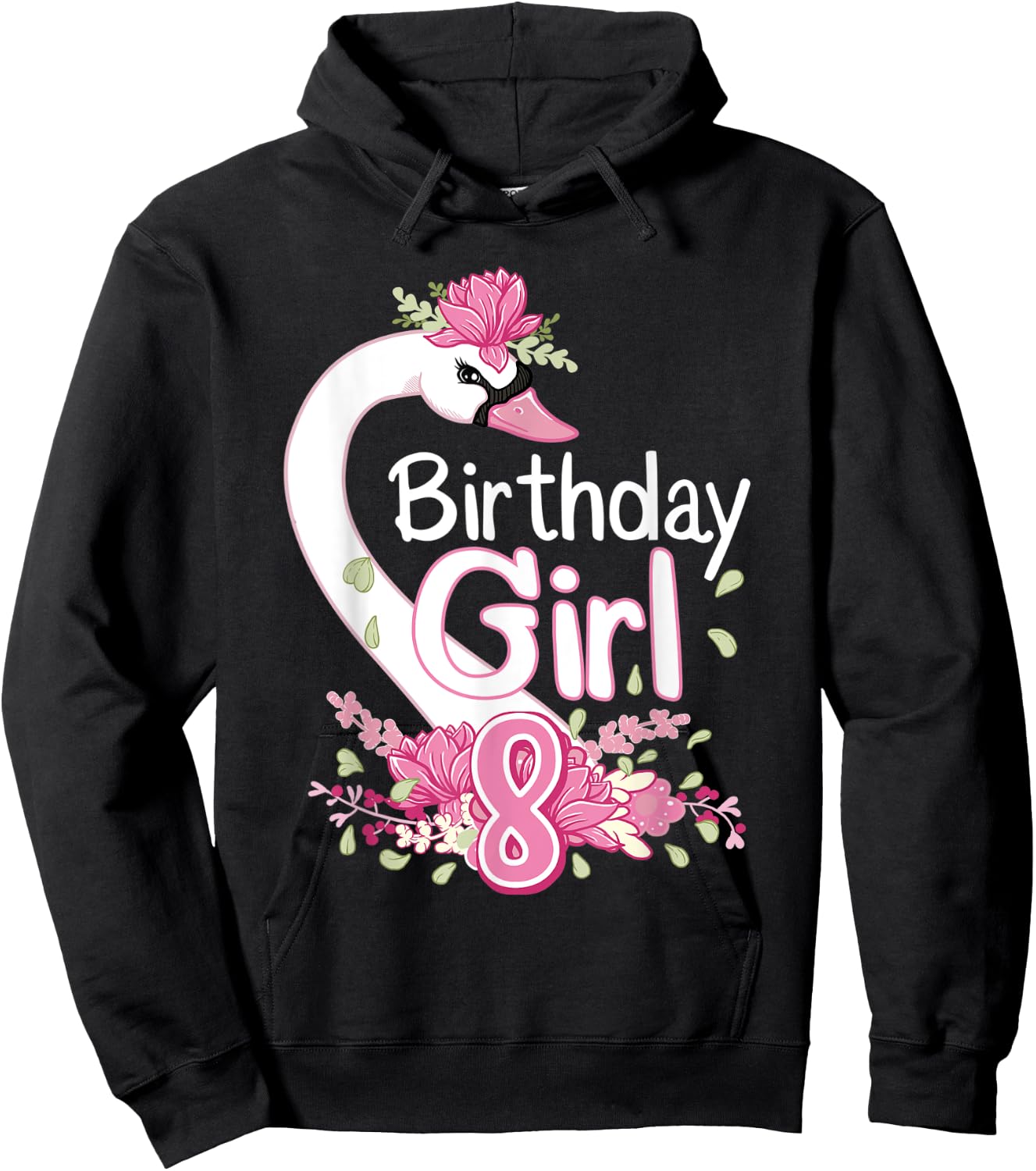 8th Birthday Wildlife Swan Animal 8 Year Old Birthday Girl Hoodie - Hoodie | Black
