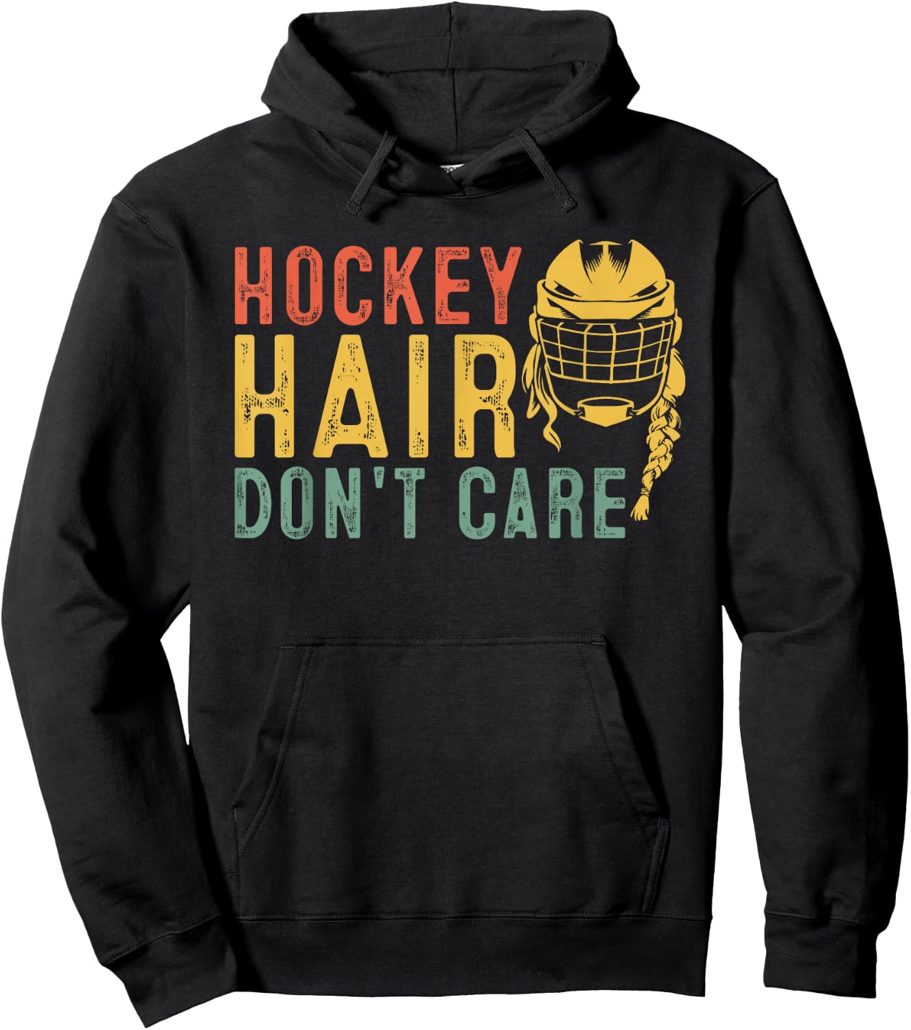 Retro 80s 90s Hockey Hair Don't Care shirt Funny Hockey Hoodie - Hoodie | Black