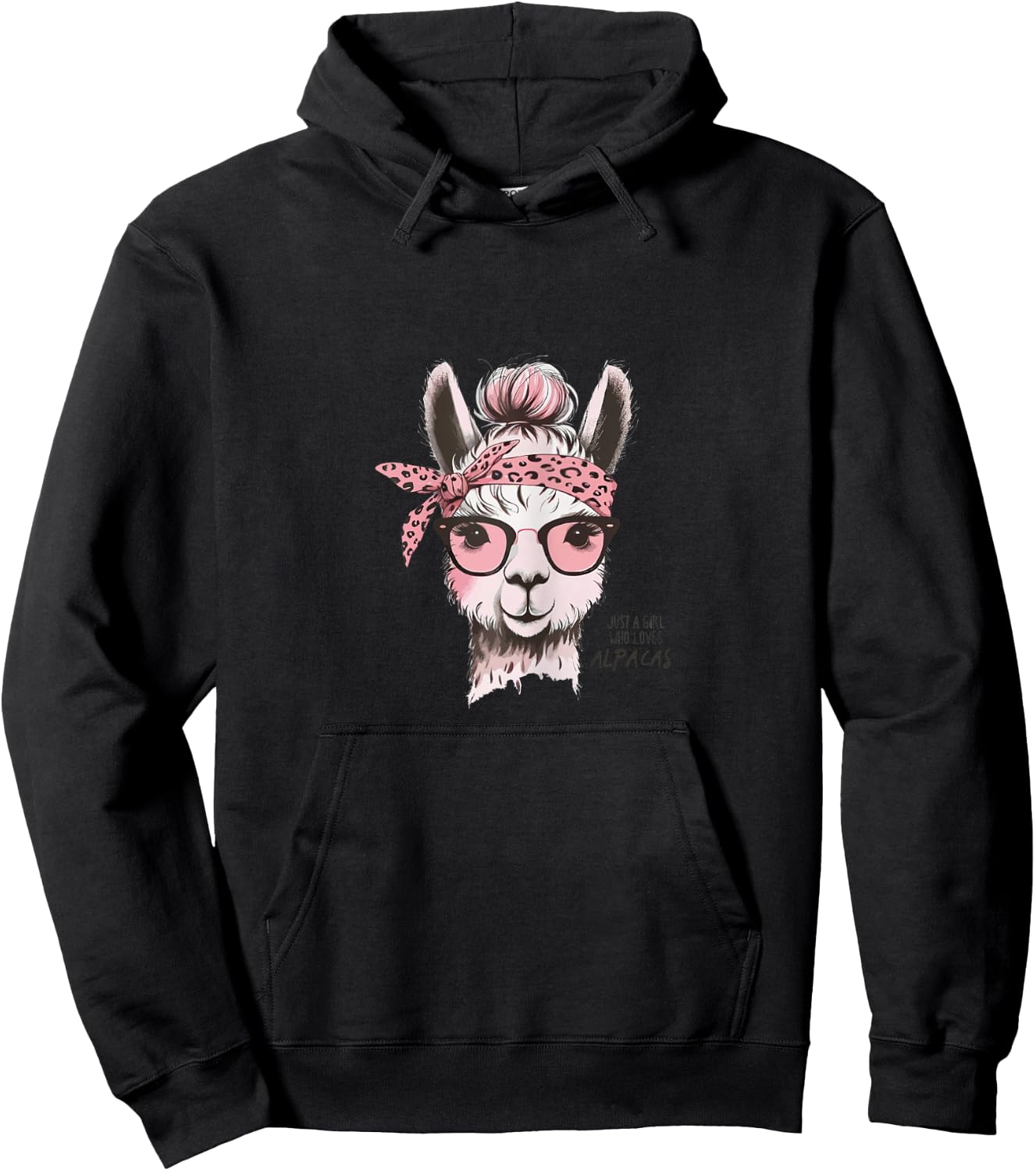 Stylish Alpaca with Glasses - Grey, Women, Alpaca Lovers, Leisure Enthusiasts, Women, Short Sleeve, XS Hoodie - Hoodie | Black