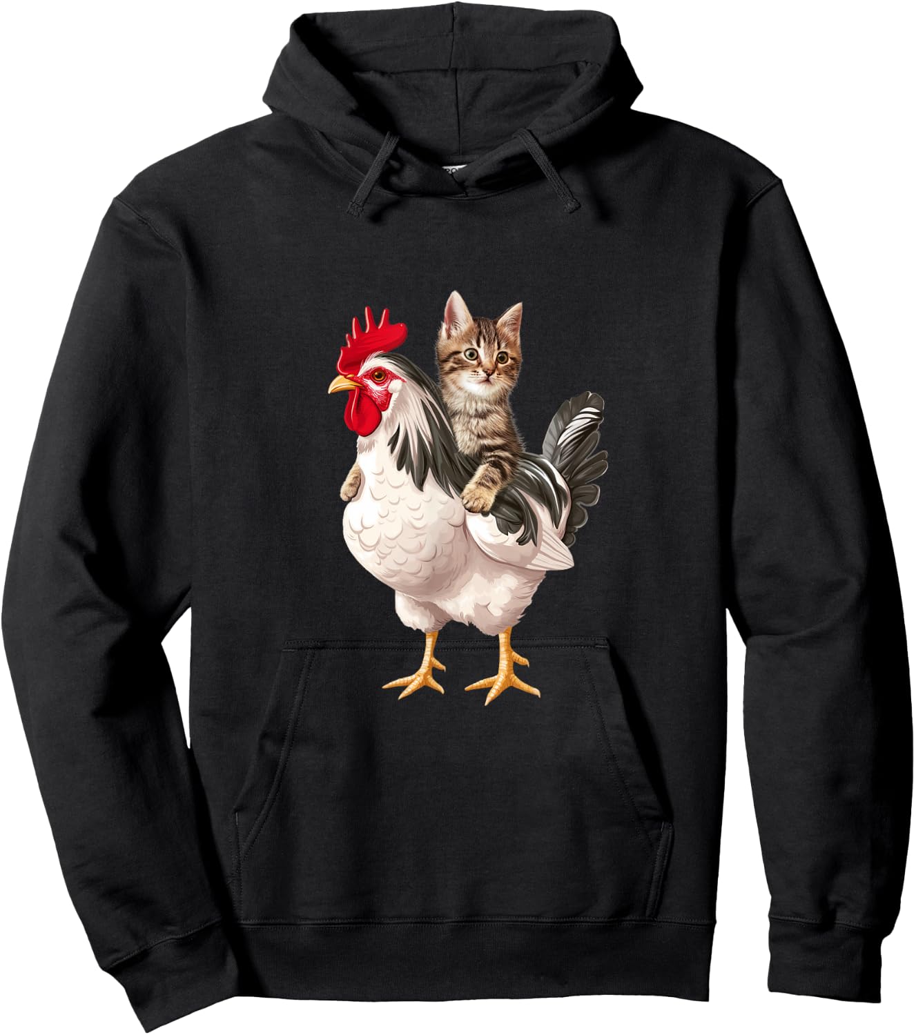 Cat Riding Chicken Funny Chicken Lover Hoodie - Hoodie | Black