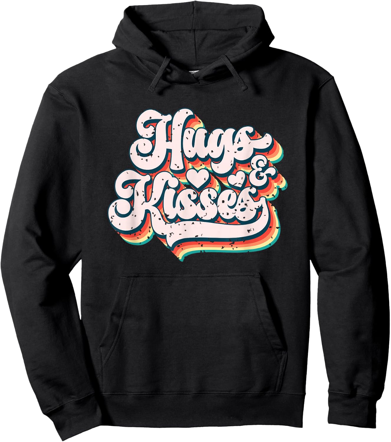 Vibrant Retro Typography Hugs And Kisses Hoodie - Hoodie | Black
