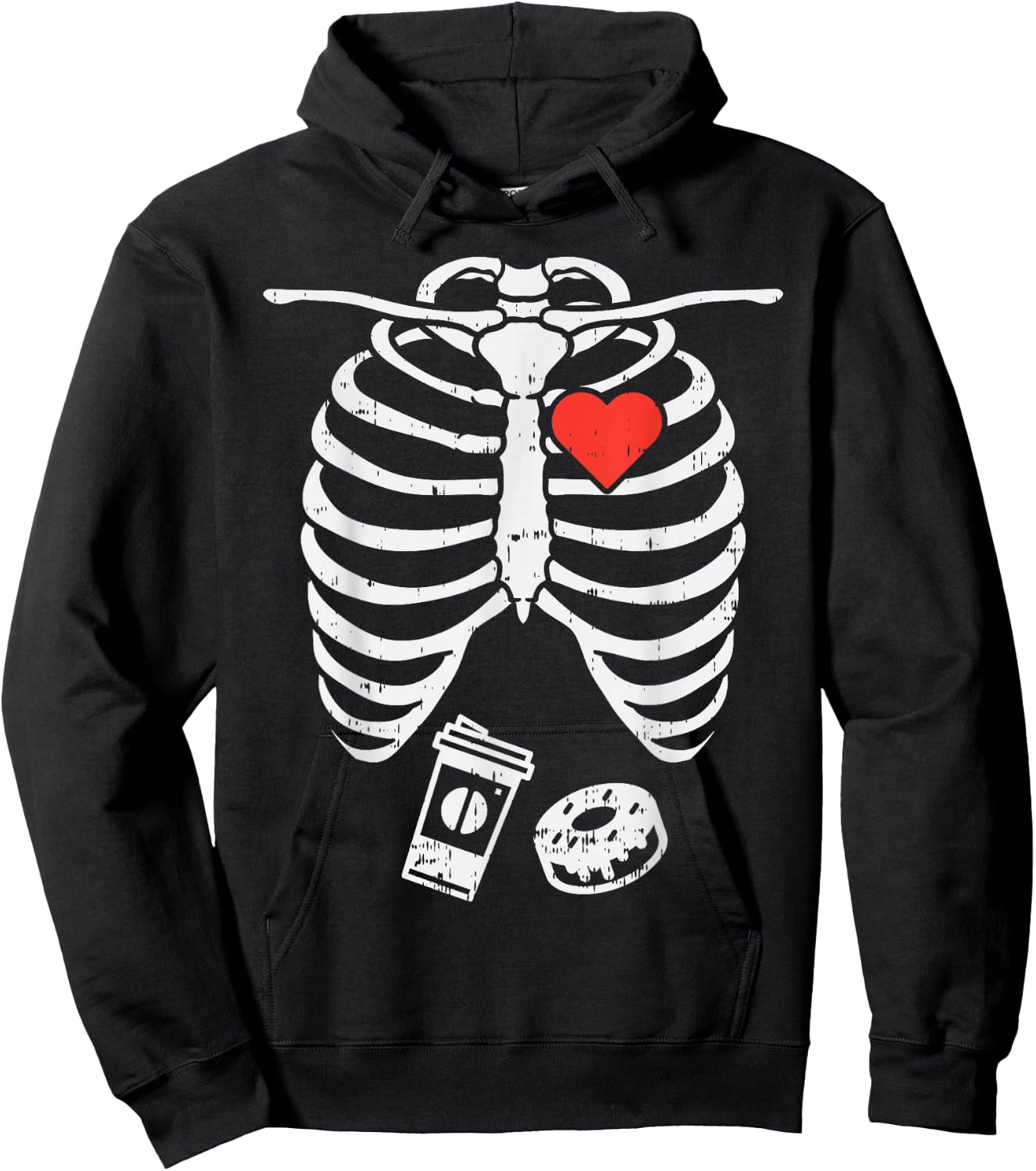 Skeleton X-Ray Donut Coffee Funny Halloween Pregnancy Dad Hoodie - Hoodie | Black