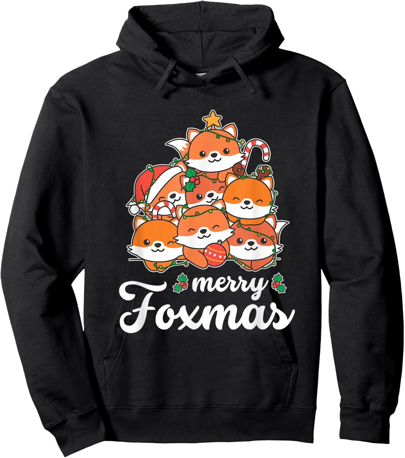 Merry Foxmas Pun Fox Christmas Hoodie - Hoodie | Black