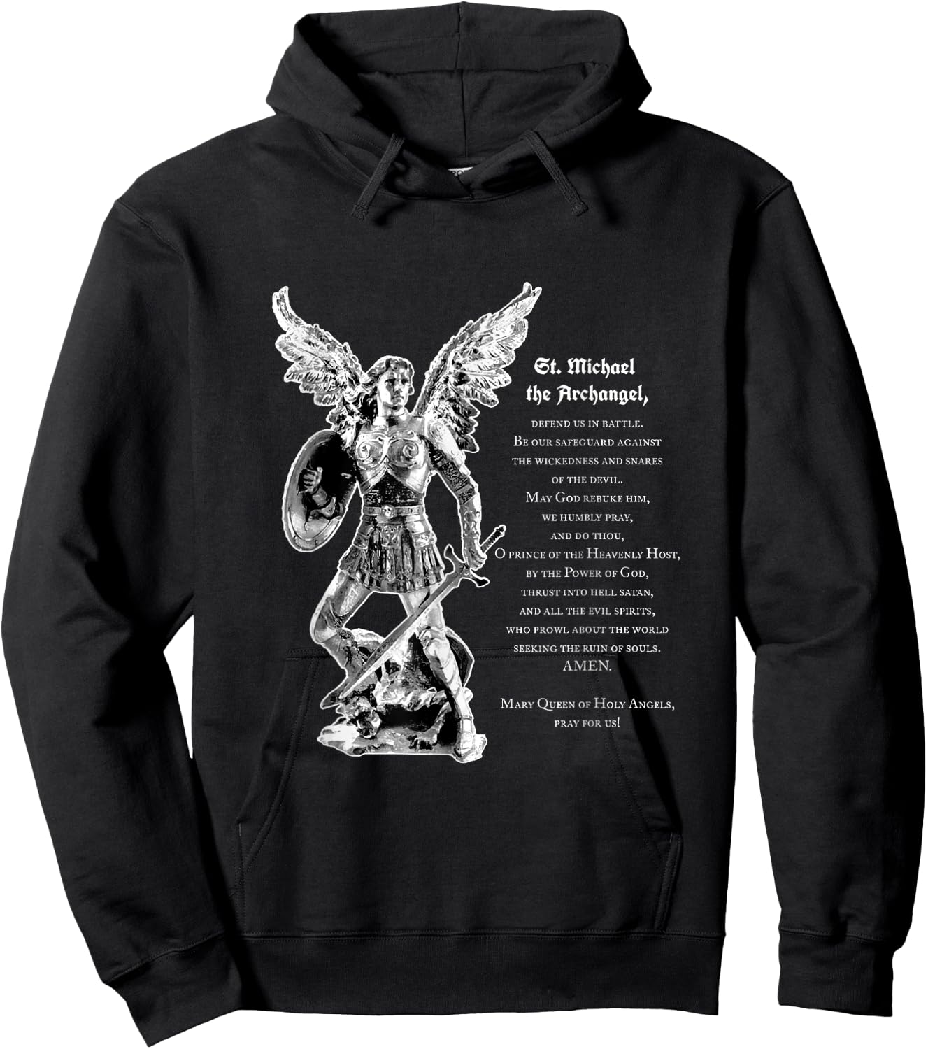 Prayer To St. Michael The Archangel Print Christian Hoodie - Hoodie | Black