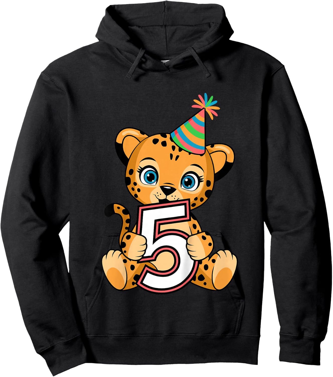 5th Birthday Cheetah Kids Hoodie - Hoodie | Black