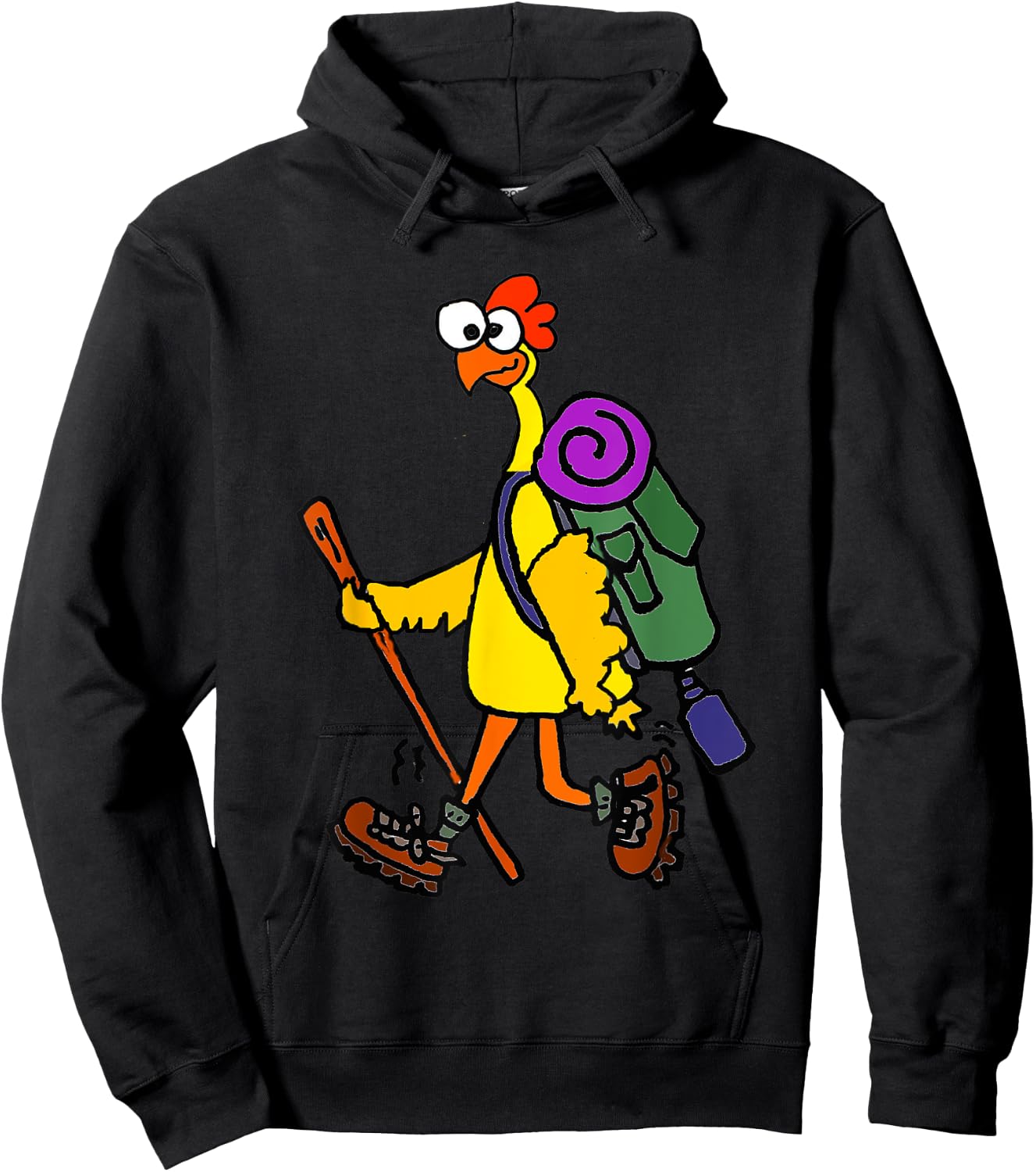 Smilealottees Funny Rubber Chicken Hiking Cartoon Hoodie - Hoodie | Black