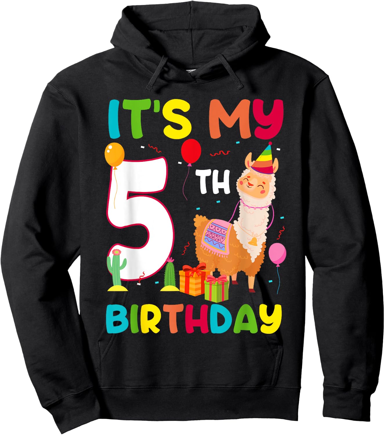 It's My 5th Birthday Cute Llama Alpaca 5 Year Old Birthday Hoodie - Hoodie | Black