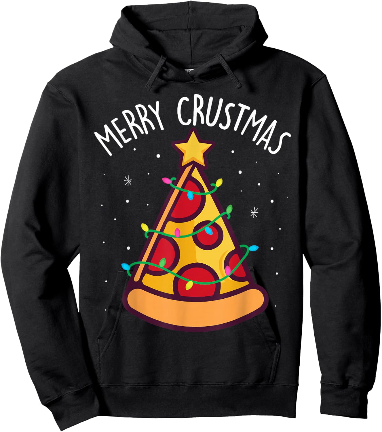 Funny Merry Crustmas Pizza Christmas Tree Kids Toddler Sleep Hoodie - Hoodie | Black