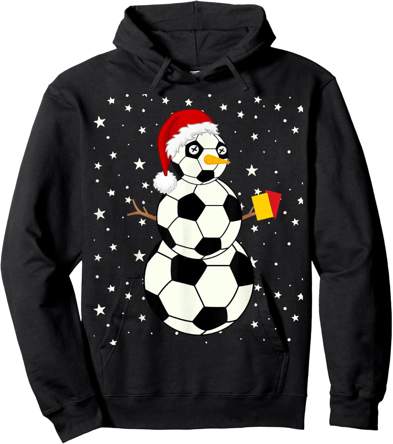 Snowman Soccer Referee Red Yellow Cards Funny Sport Hoodie - Hoodie | Black