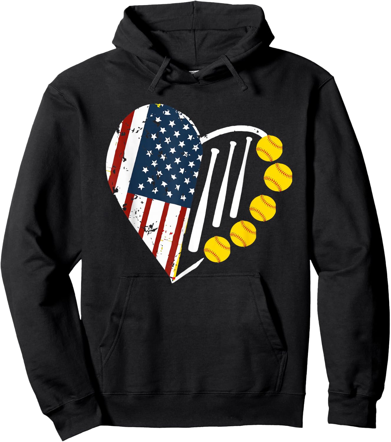 Softball American Flag 4th of July Hoodie - Hoodie | Black
