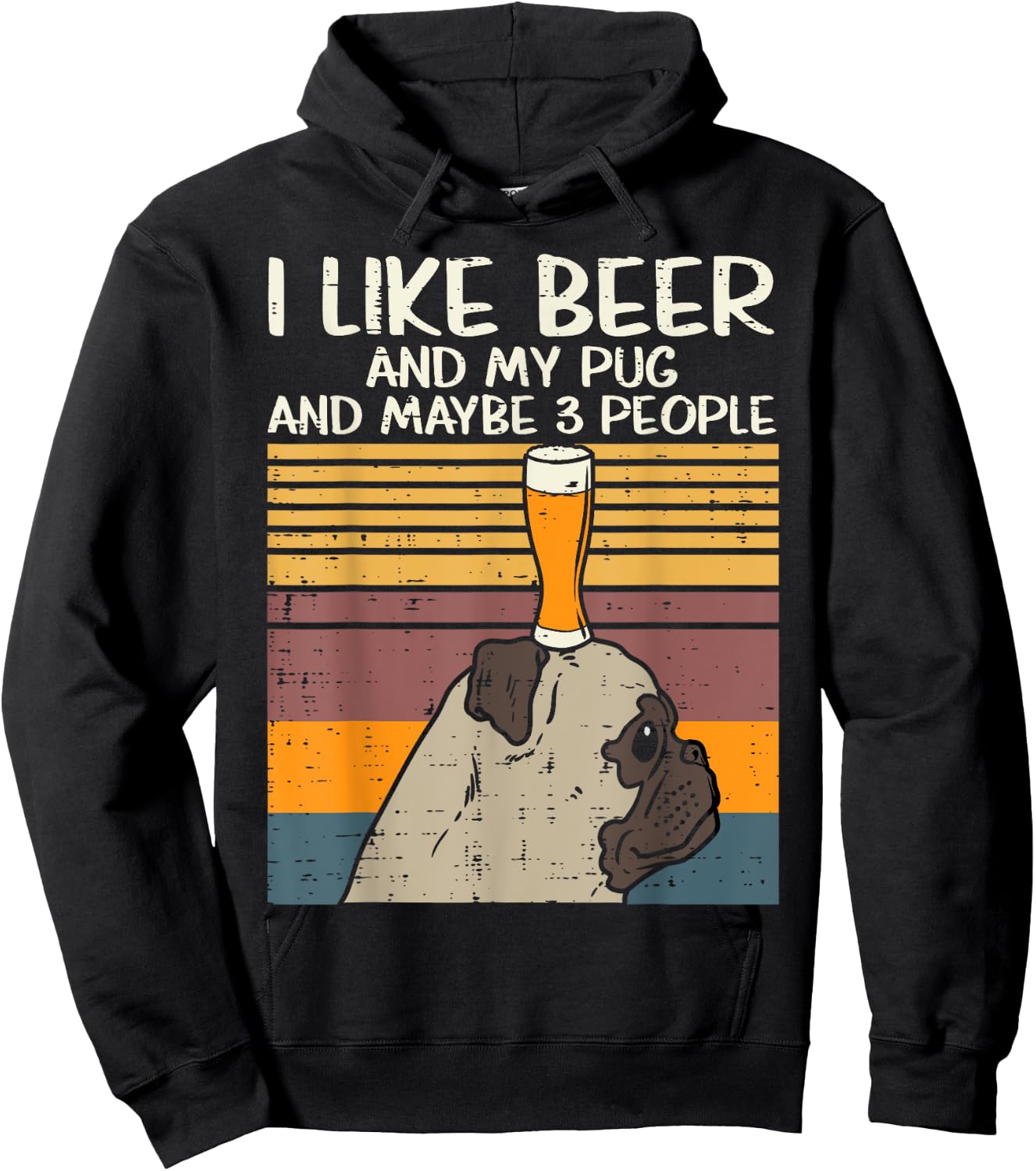 I Like Beer Pug 3 People Funny Animal Pet Dog Drinking Gift Men Women Hoodie - Hoodie | Black