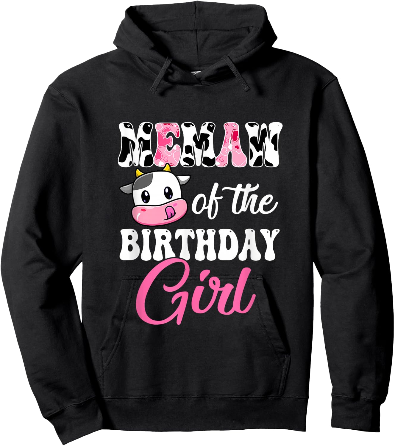 Memaw Of The Birthday Girl Farm Cow 1st Birthday Girl Hoodie - Hoodie | Black