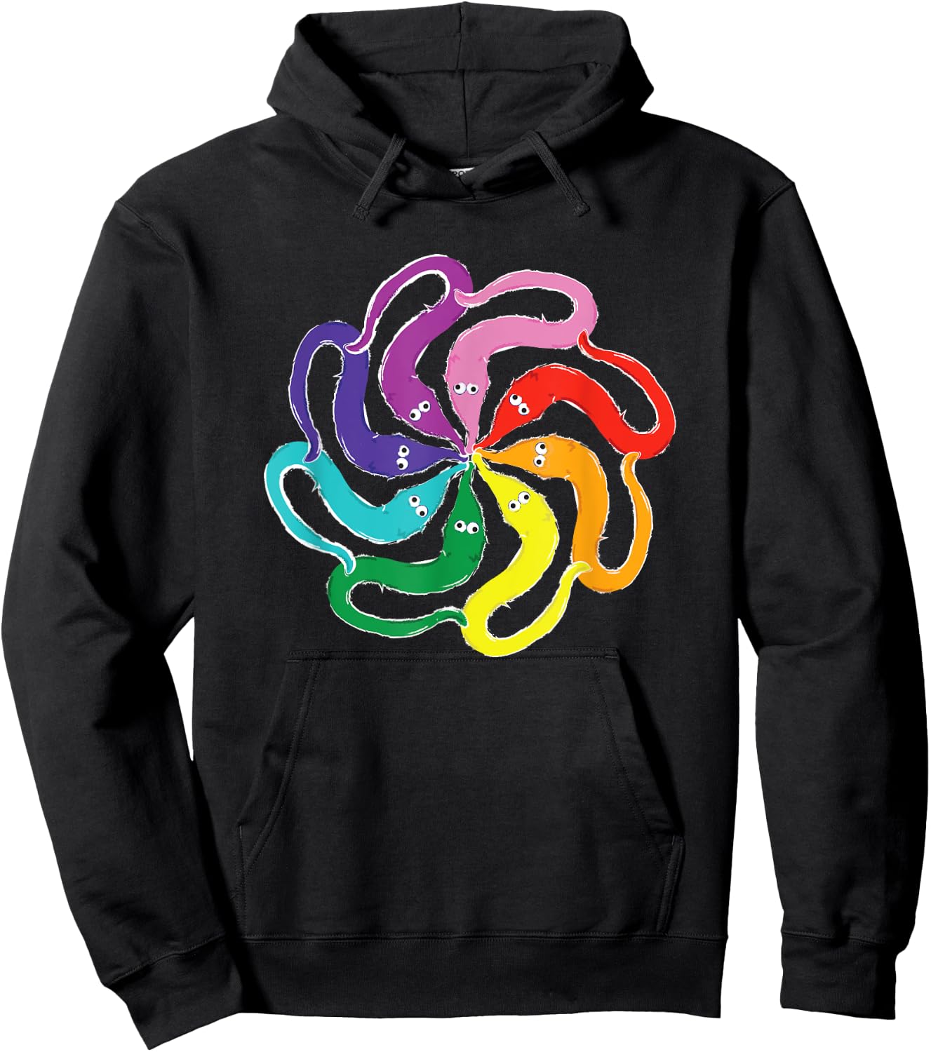 Funny Fuzzy Worm on a String Meme Rainbow Mandala Hoodie - Hoodie | Black