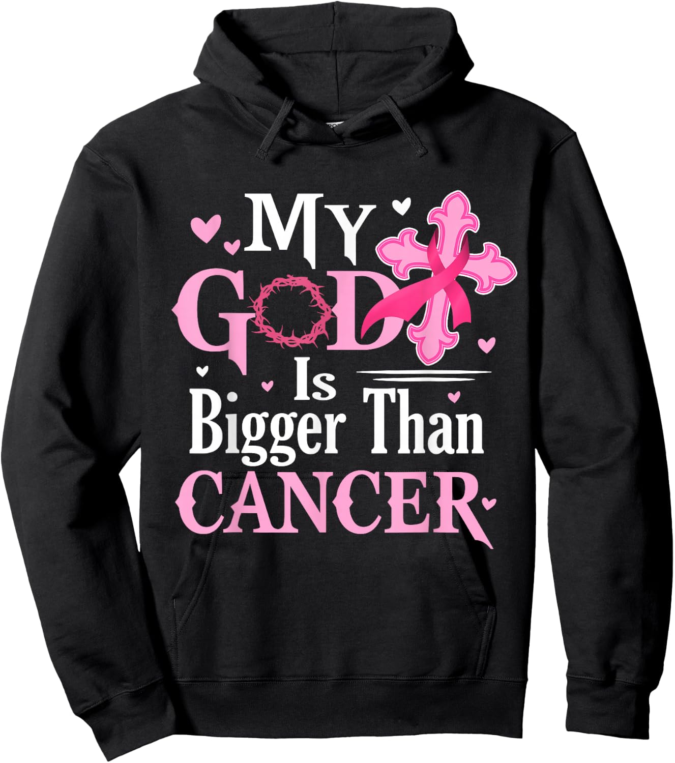 My God Is Bigger Than Cancer Breast Cancer Awareness Jesus Hoodie - Hoodie | Black