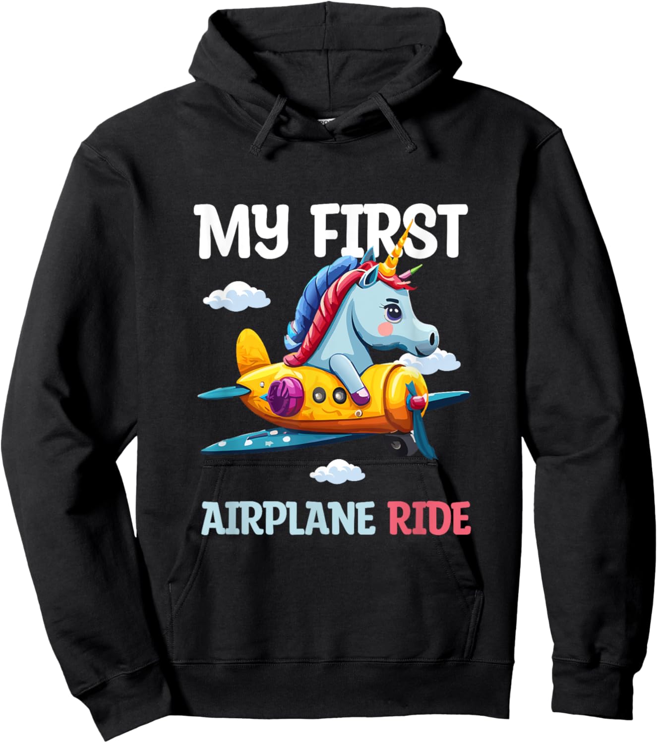 My first plane ride my 1st flight airplane kids Unicorn Hoodie - Hoodie | Black