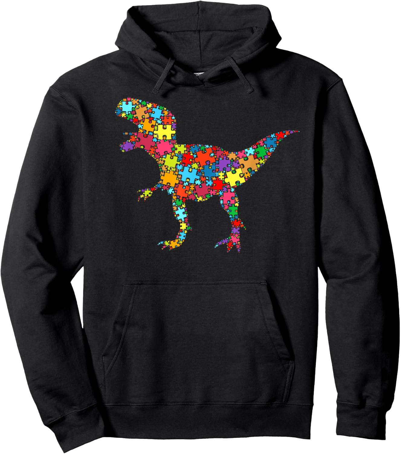 Dinosaur Puzzle Women Men Autism Awareness - Tyrannosaurus Hoodie - Hoodie | Black