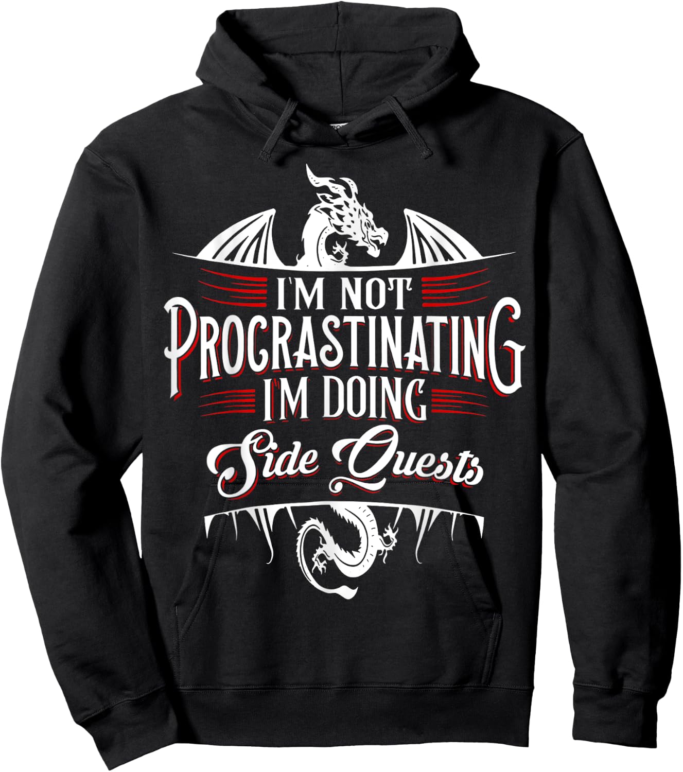 Not Procrastinating Side Quests Funny RPG Gamer Dragons Hoodie - Hoodie | Black