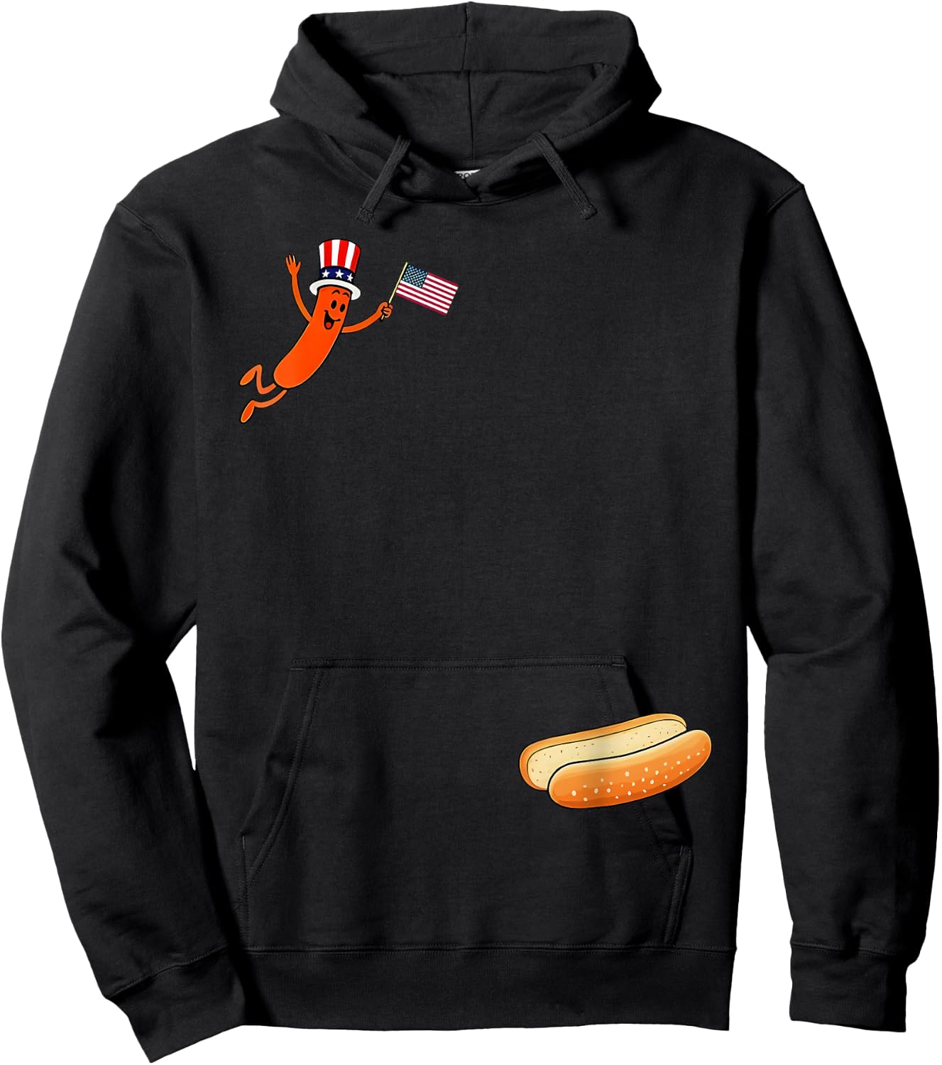 Hotdog Freedom Dive Funny Uncle Sam Hot Dog Jumping Into Bun Hoodie - Hoodie | Black