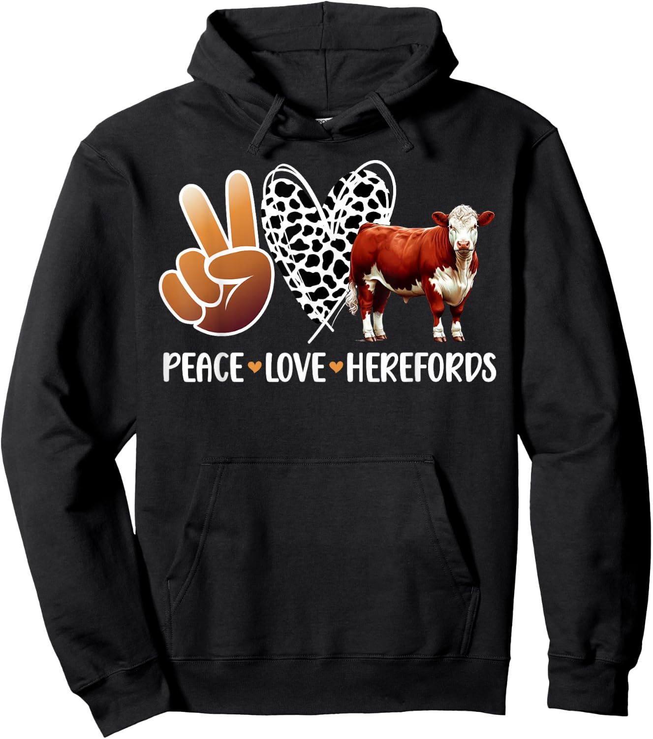 Peace Love Hereford Cow Lover Hereford Cow Girl Hoodie - Hoodie | Black