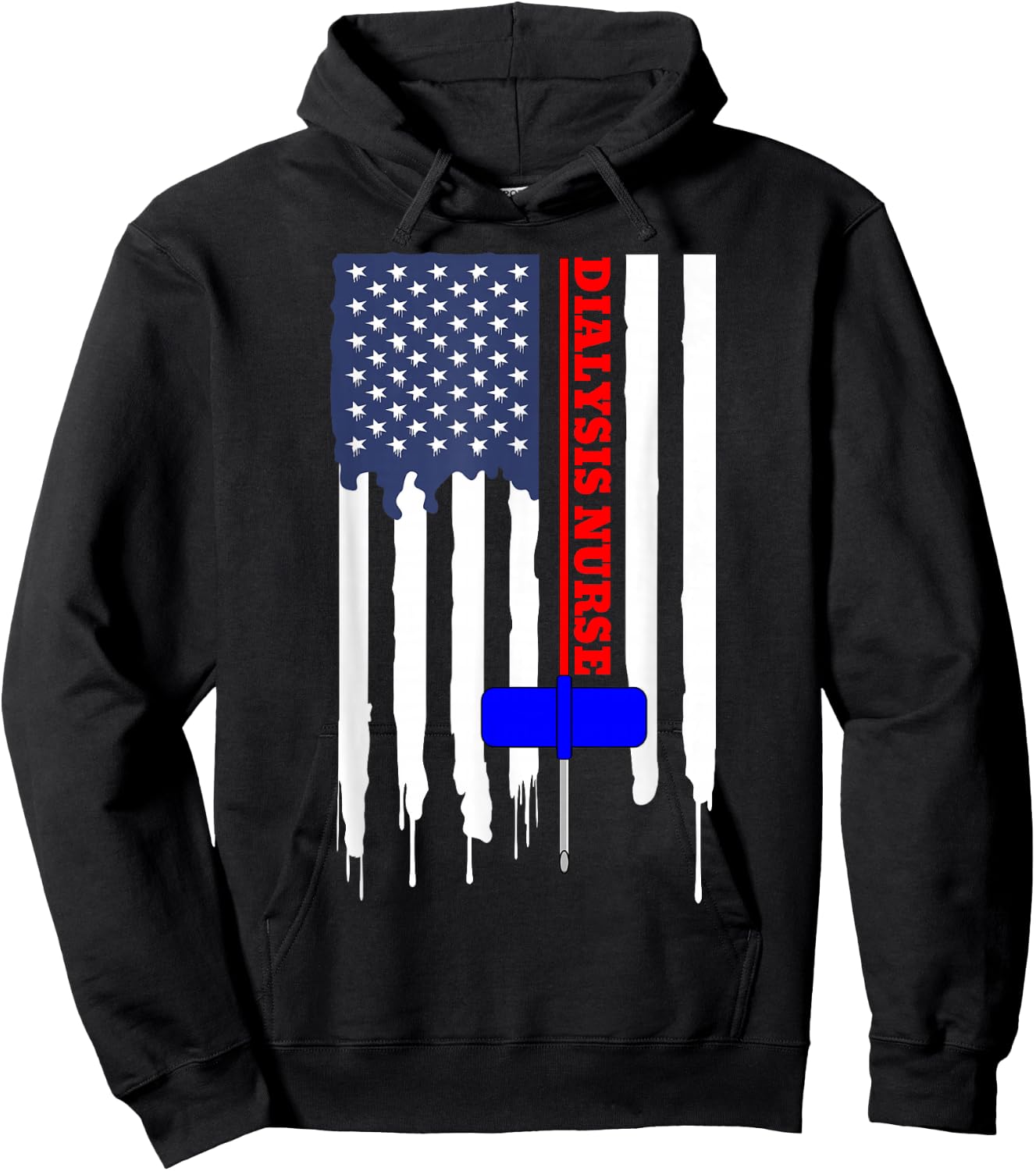 Dialysis Nurse American Flag Big Needle T shirt Hoodie - Hoodie | Black
