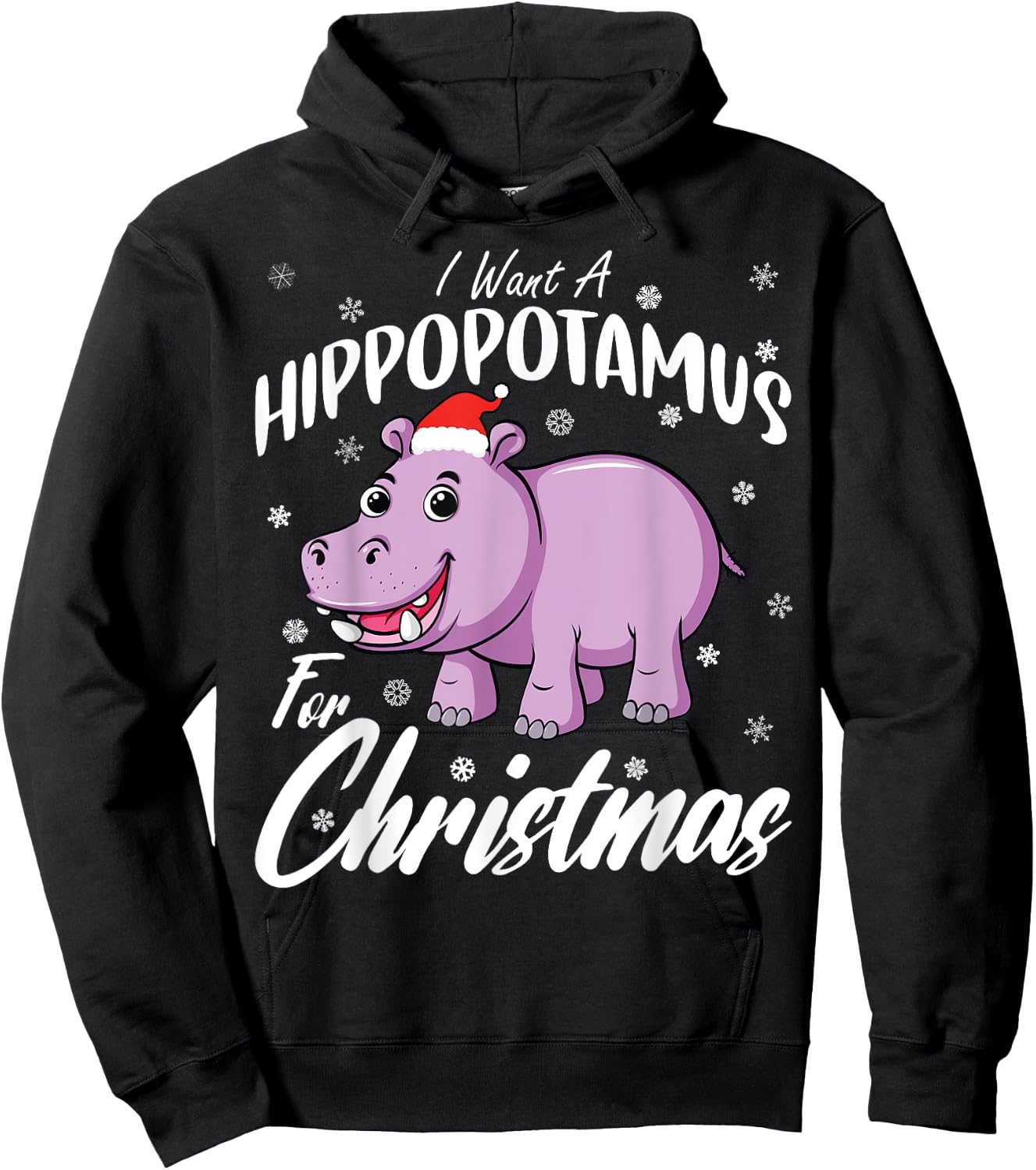 Christmas Hippo Shirt by T&T -Kids Xmas Hippo Black Small Hoodie - Hoodie | Black