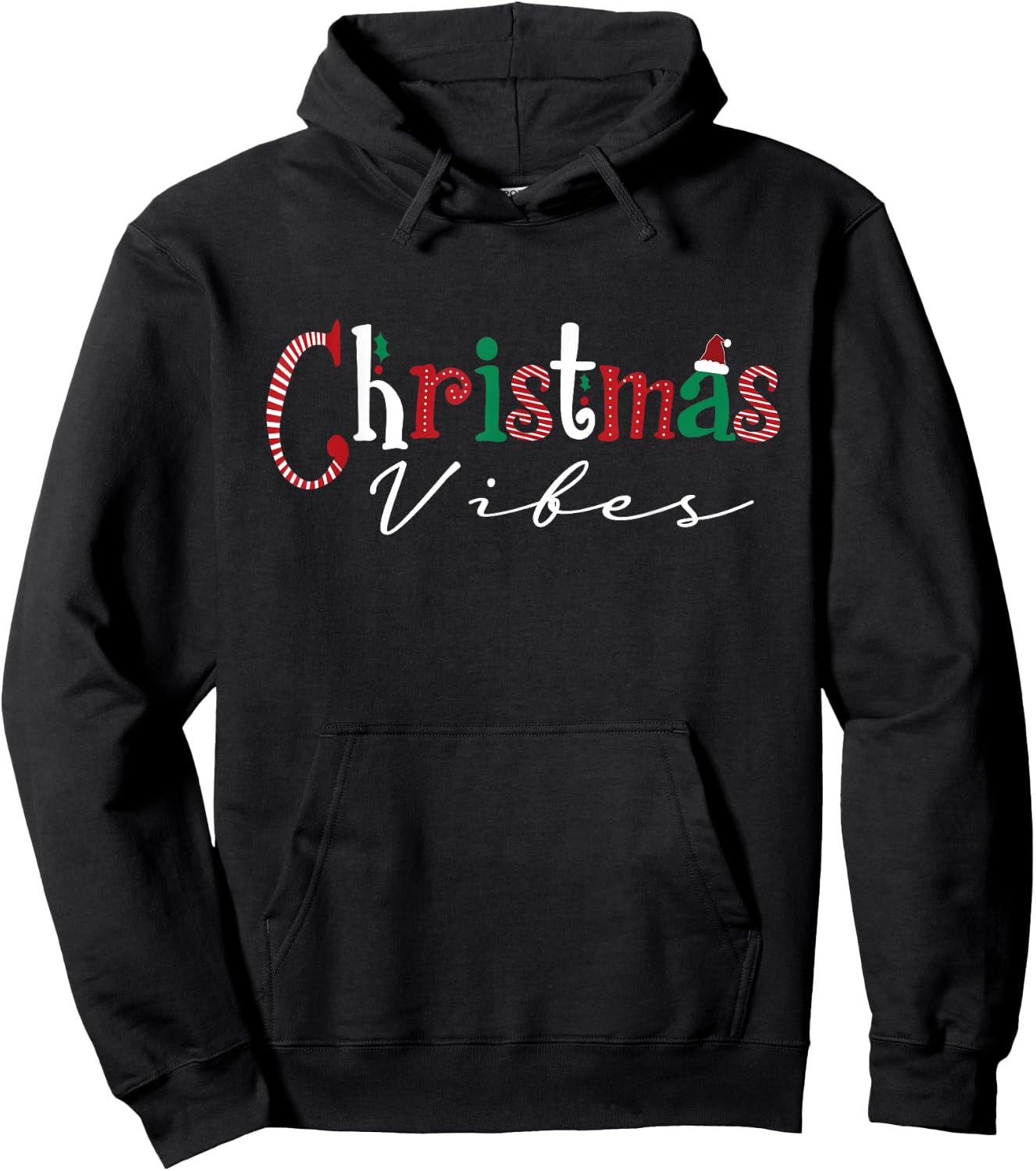 Christmas Vibes Santa Hat, Holly, Holiday Vibes Christmas Hoodie - Hoodie | Black