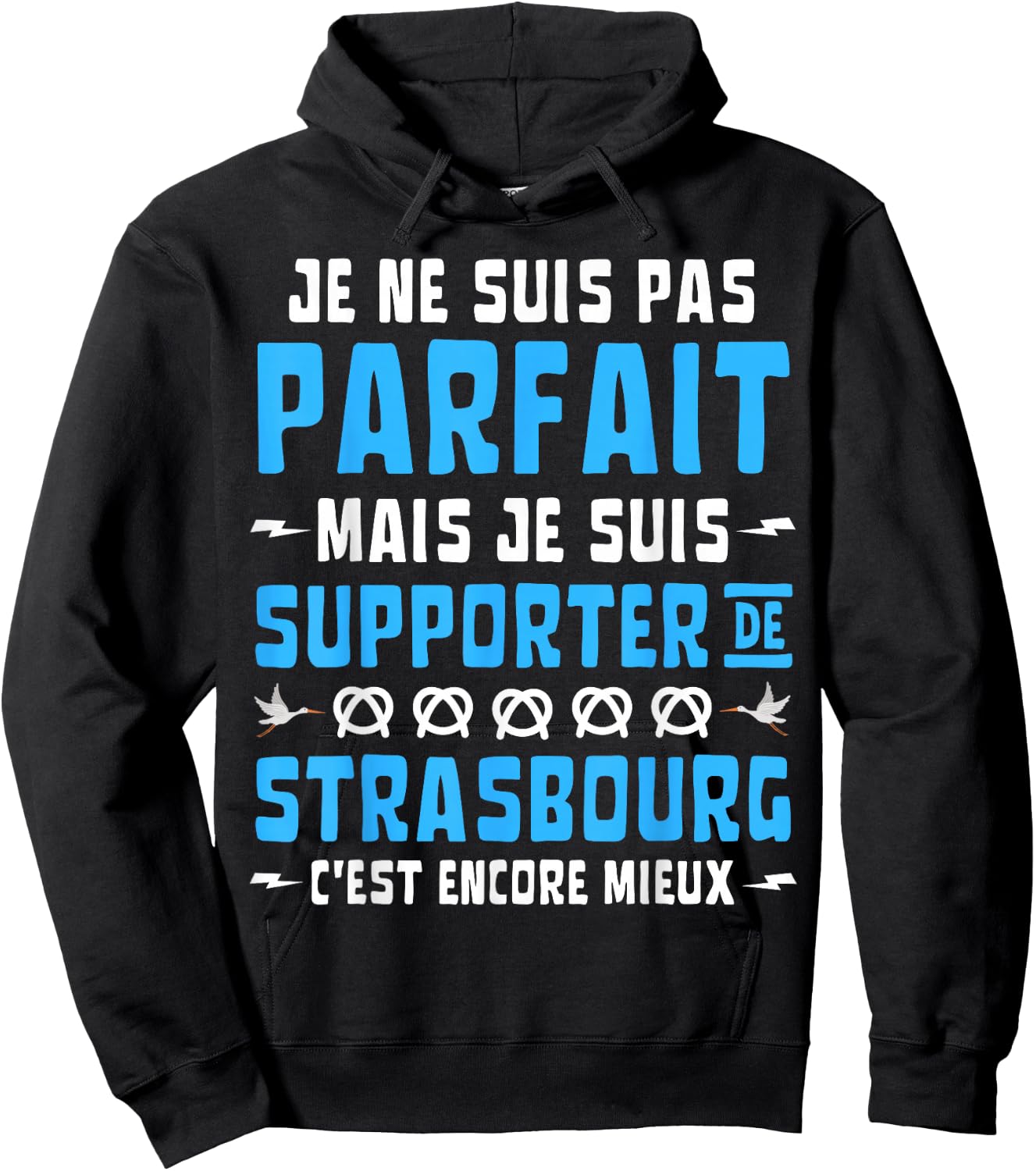 Football with German Text "Ich bin nicht Perfekt, sondern Fan von Strasburg, black Hoodie - Hoodie | Black