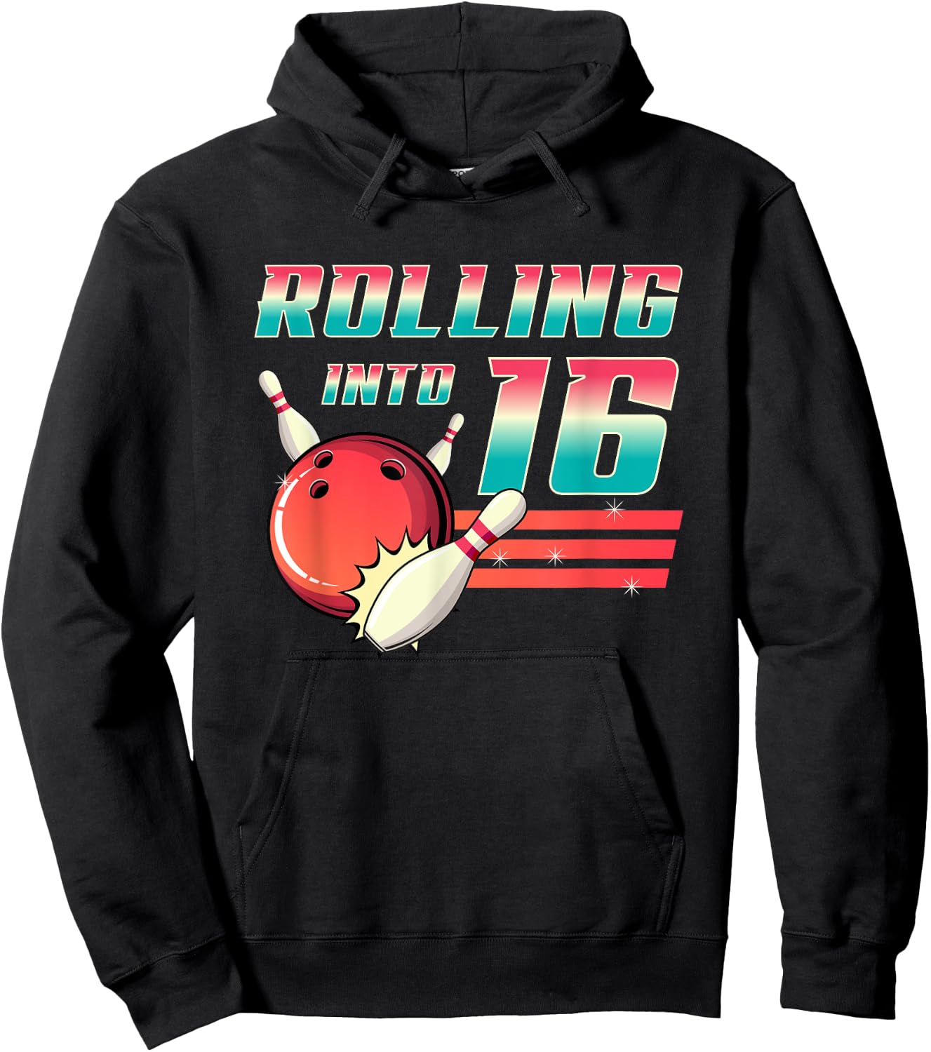 Rolling Into 16 Years Old Bowling Party 16th Birthday Retro Hoodie - Hoodie | Black