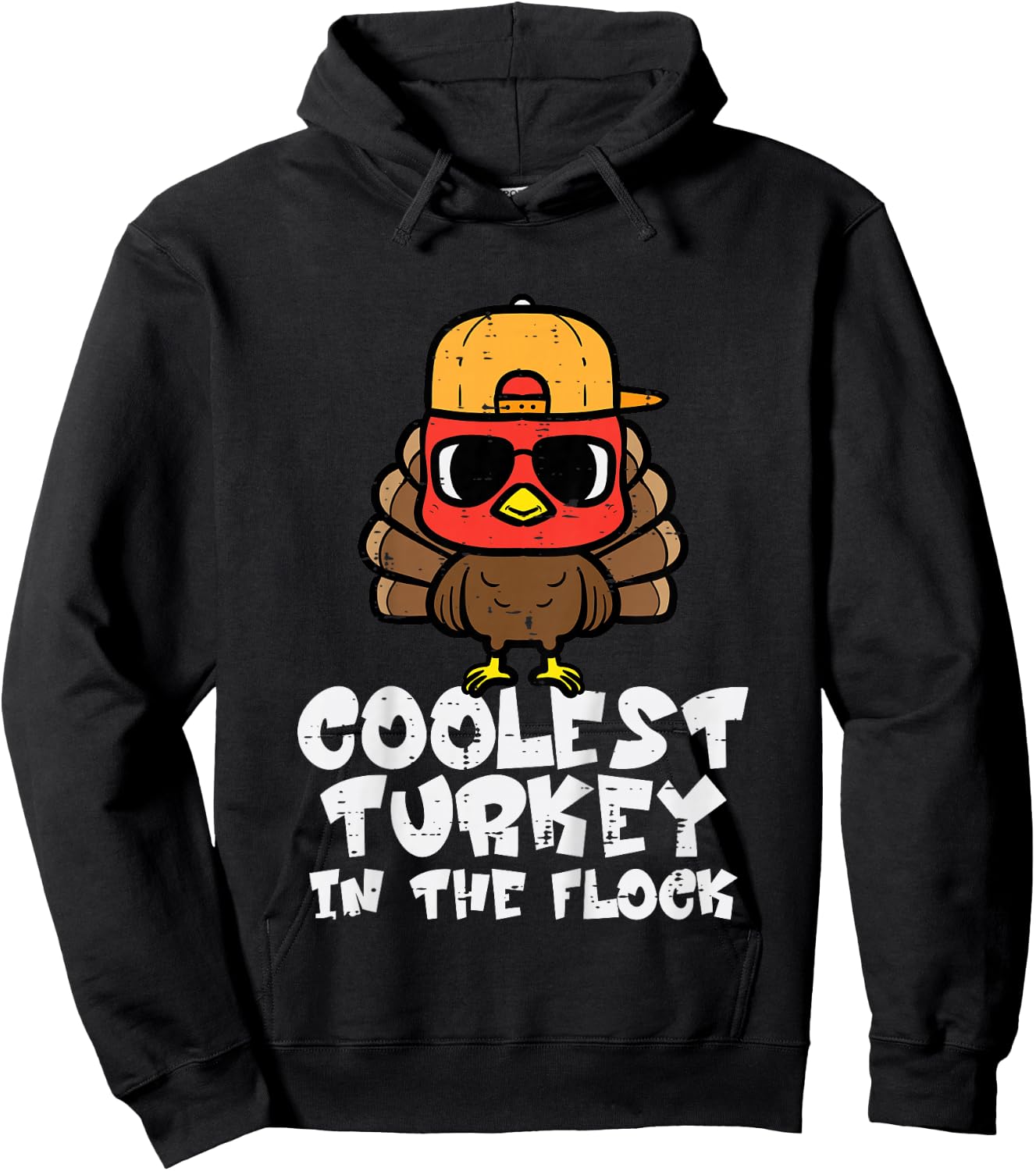 Kids Thanksgiving Coolest Turkey Flock Boys Kids Toddler Youth Hoodie - Hoodie | Black