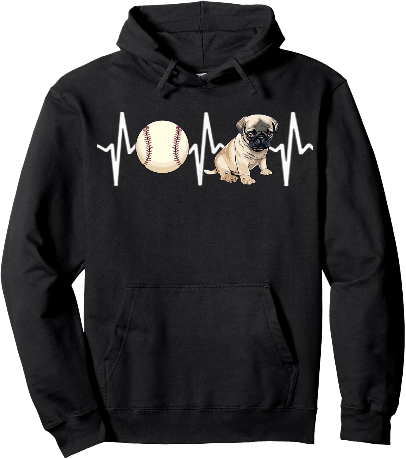 Baseball Pug Heartbeat Dog Lover Women Kids Hoodie - Hoodie | Black