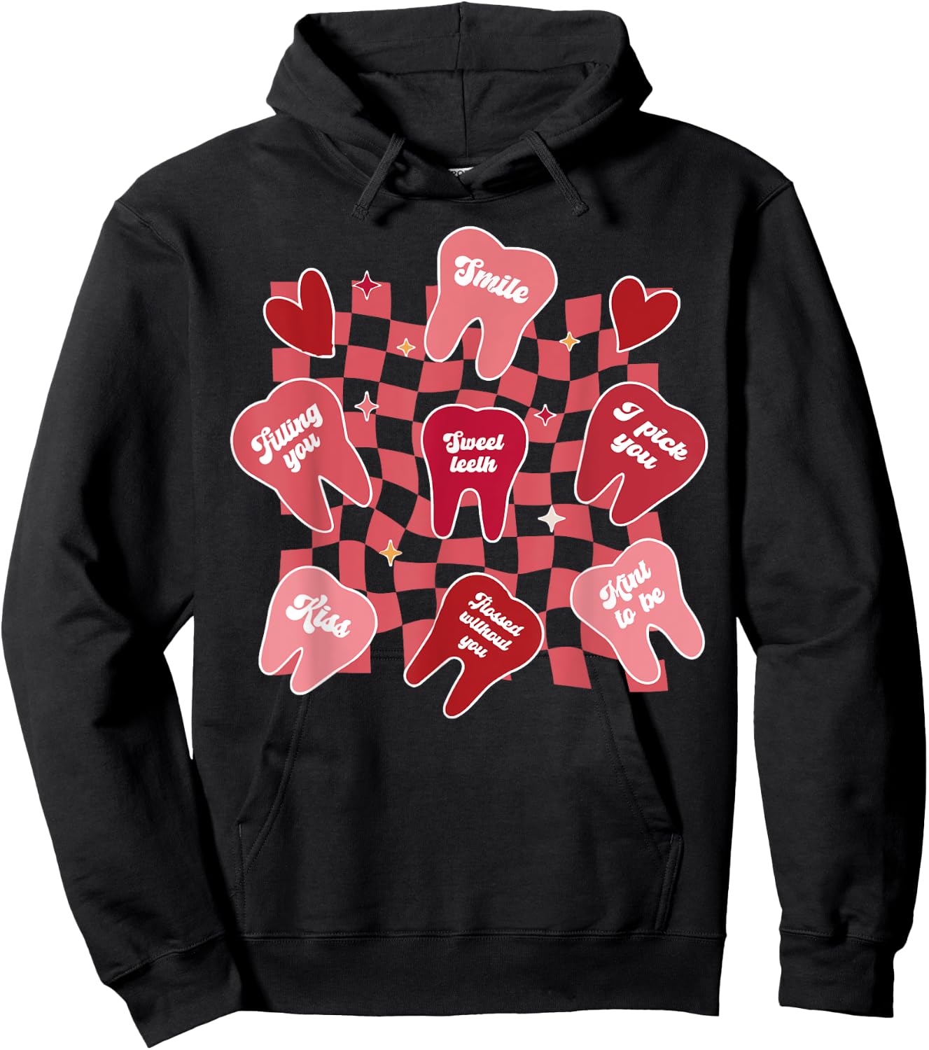 Valentines Dentist Dental Hygienist Tooth Candy Conversation Hoodie - Hoodie | Black