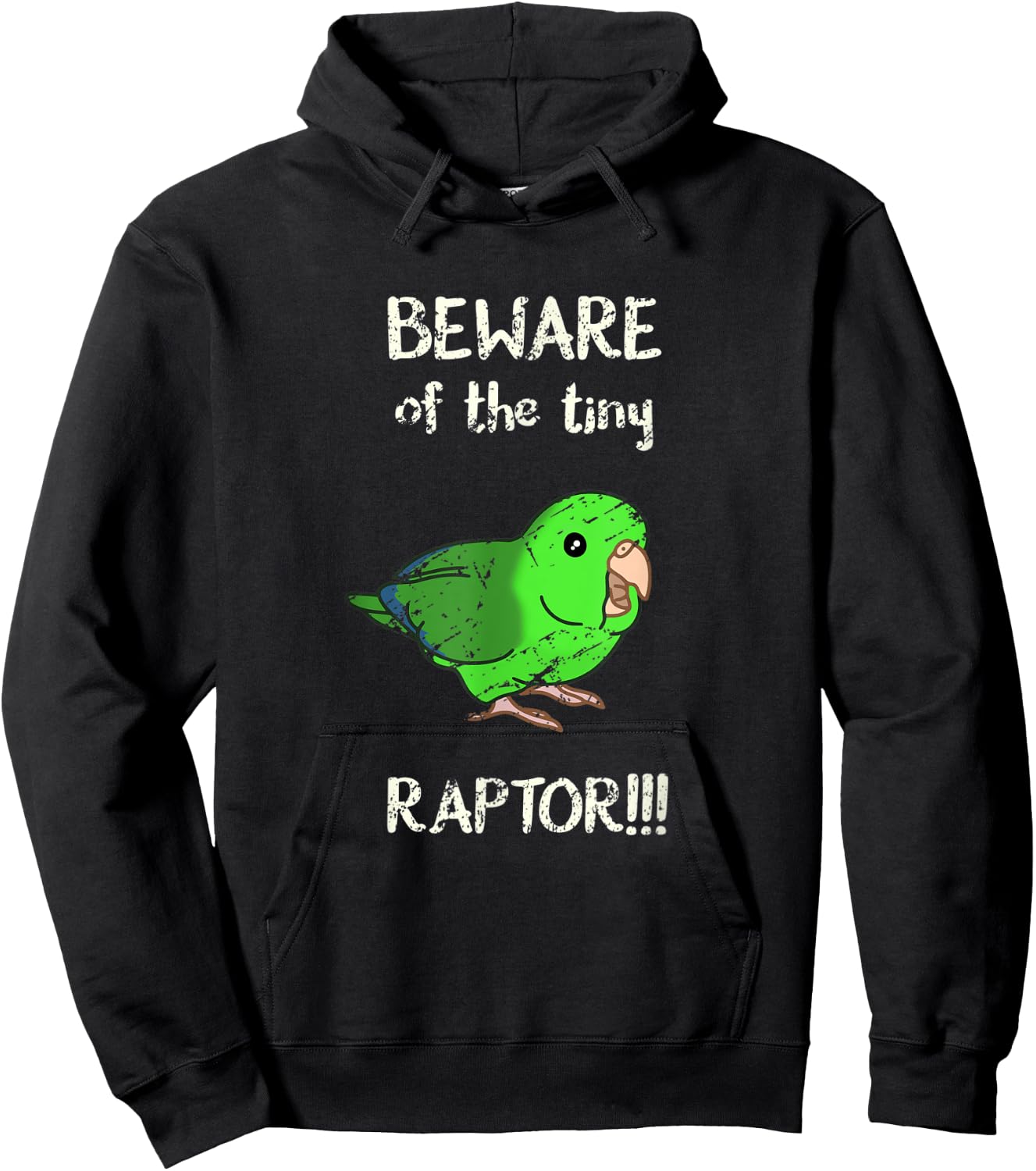 Beware of the Tiny Raptor Green Parrotlet Vintage Parrot Hoodie - Hoodie | Black