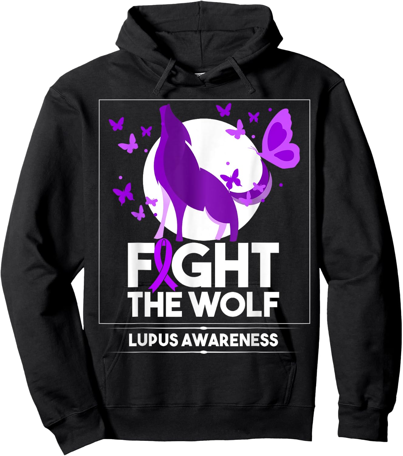 Lupus Awareness Month Fight the Wolf Purple Ribbon Hoodie - Hoodie | Black