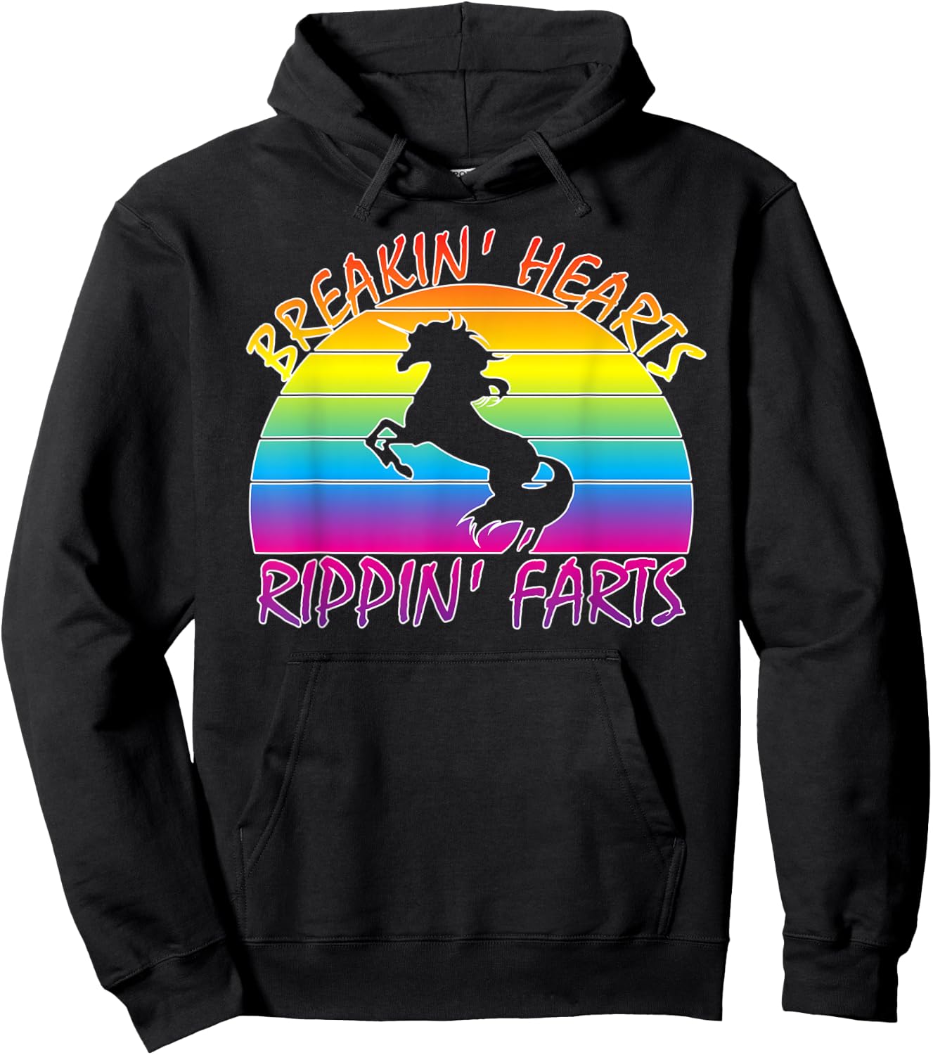 Funny Rainbow Unicorn Breaking Hearts Ripping Farts Hoodie - Hoodie | Black