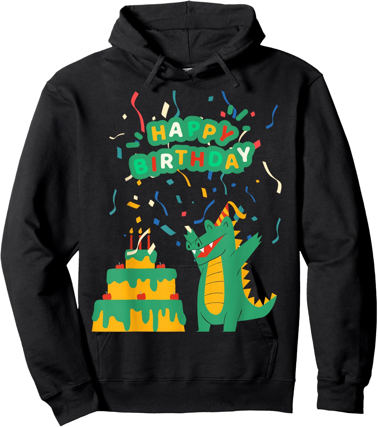 Happy Birthday Crocodile Alligator Cake Confetti Snap Party Hoodie - Hoodie | Black