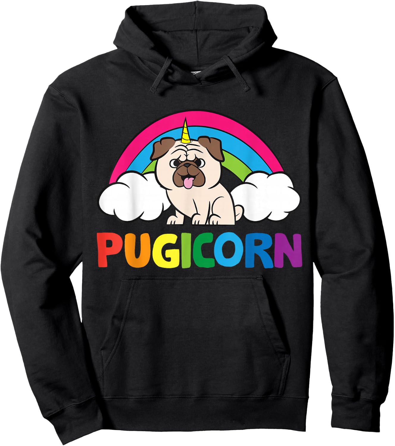 Pug Dog Unicorn Horn Funny Pugicorn Hoodie - Hoodie | Black