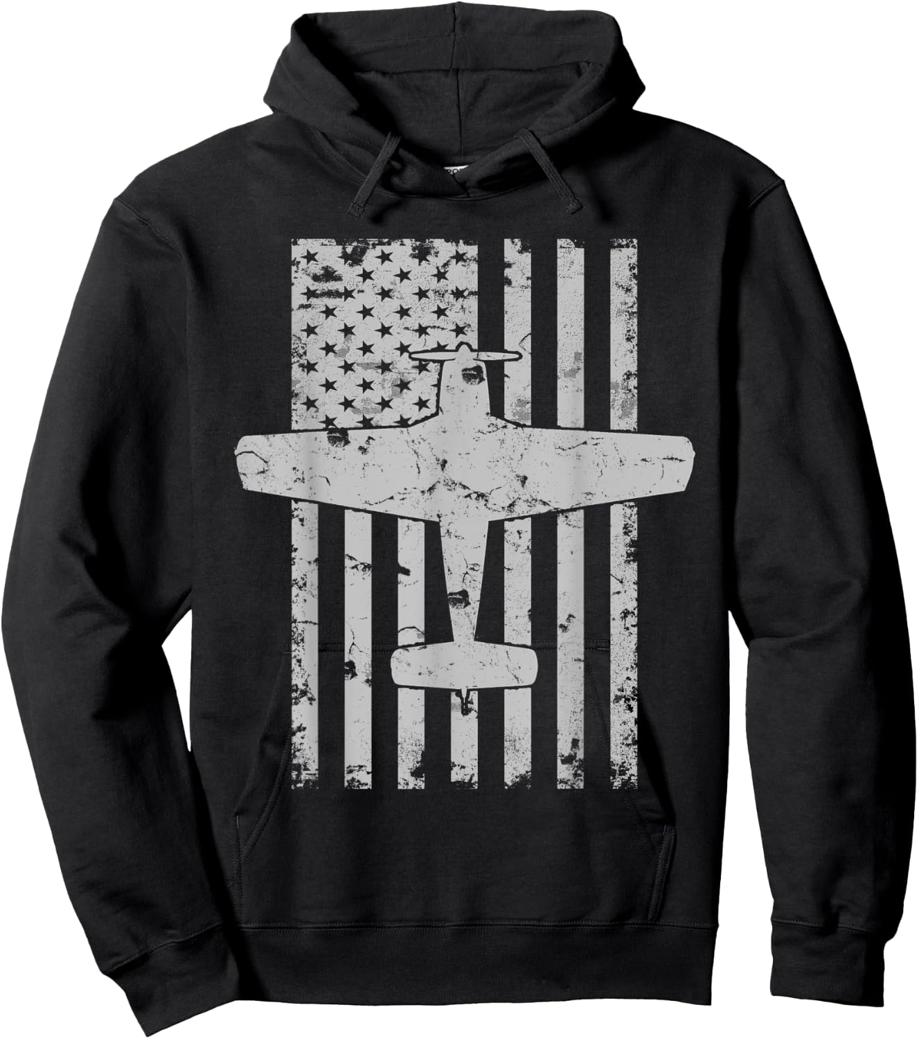 Bonanza Airplane Patriotic Distressed Flag Pilot Women Kids Men Hoodie - Hoodie | Black