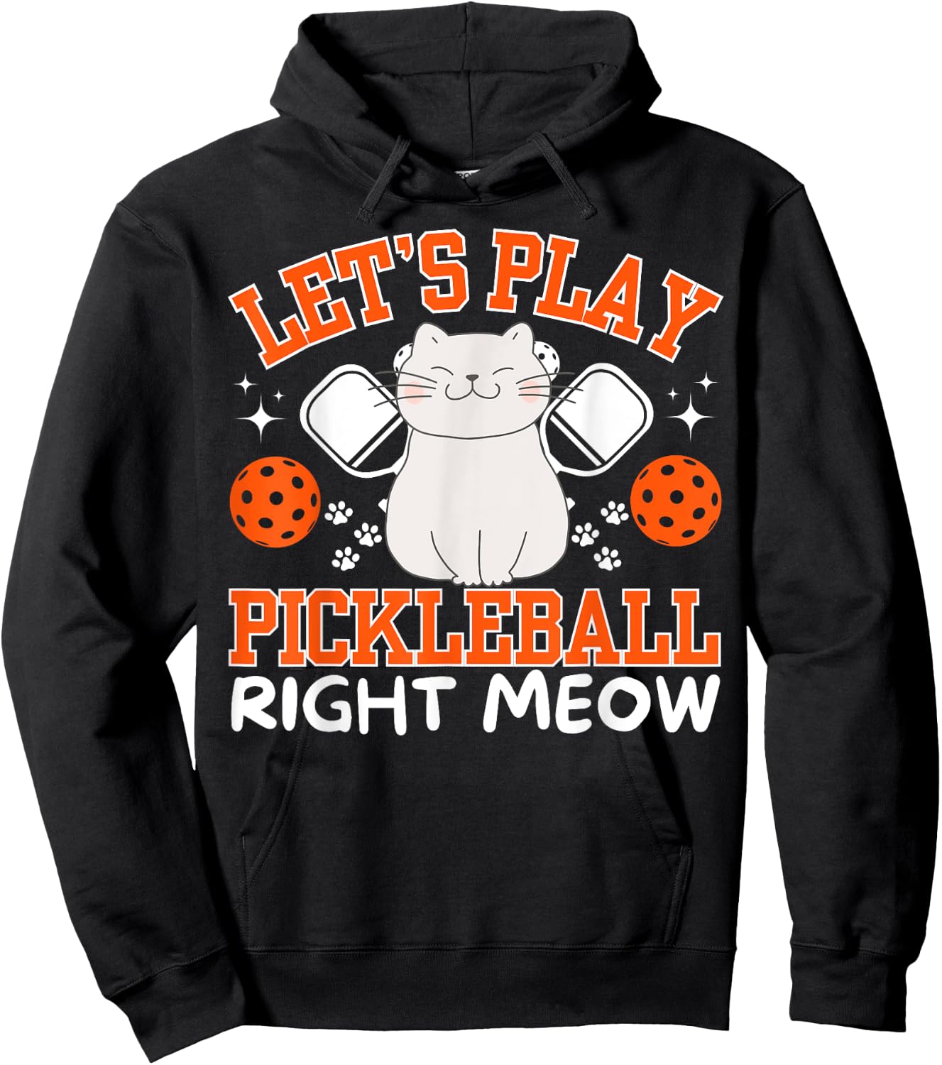 Pickleball Apparel Paddle Ball Cats Accessories - Funny Pickleball Cat - Black, Small - -Adult, Kids - Short Sleeve - Humorous, Casual Hoodie - Hoodie | Black