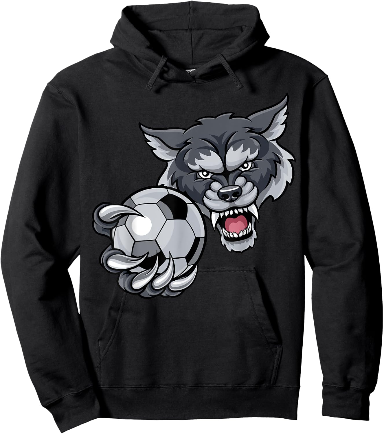 Wolf Sports Team Mascot Holding Soccer Football Ball Hoodie - Hoodie | Black
