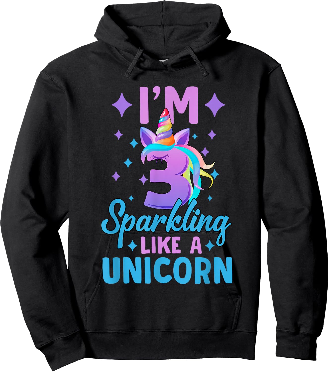 3rd Birthday Unicorn Birthday Party 3 Year Old Girls Hoodie - Hoodie | Black