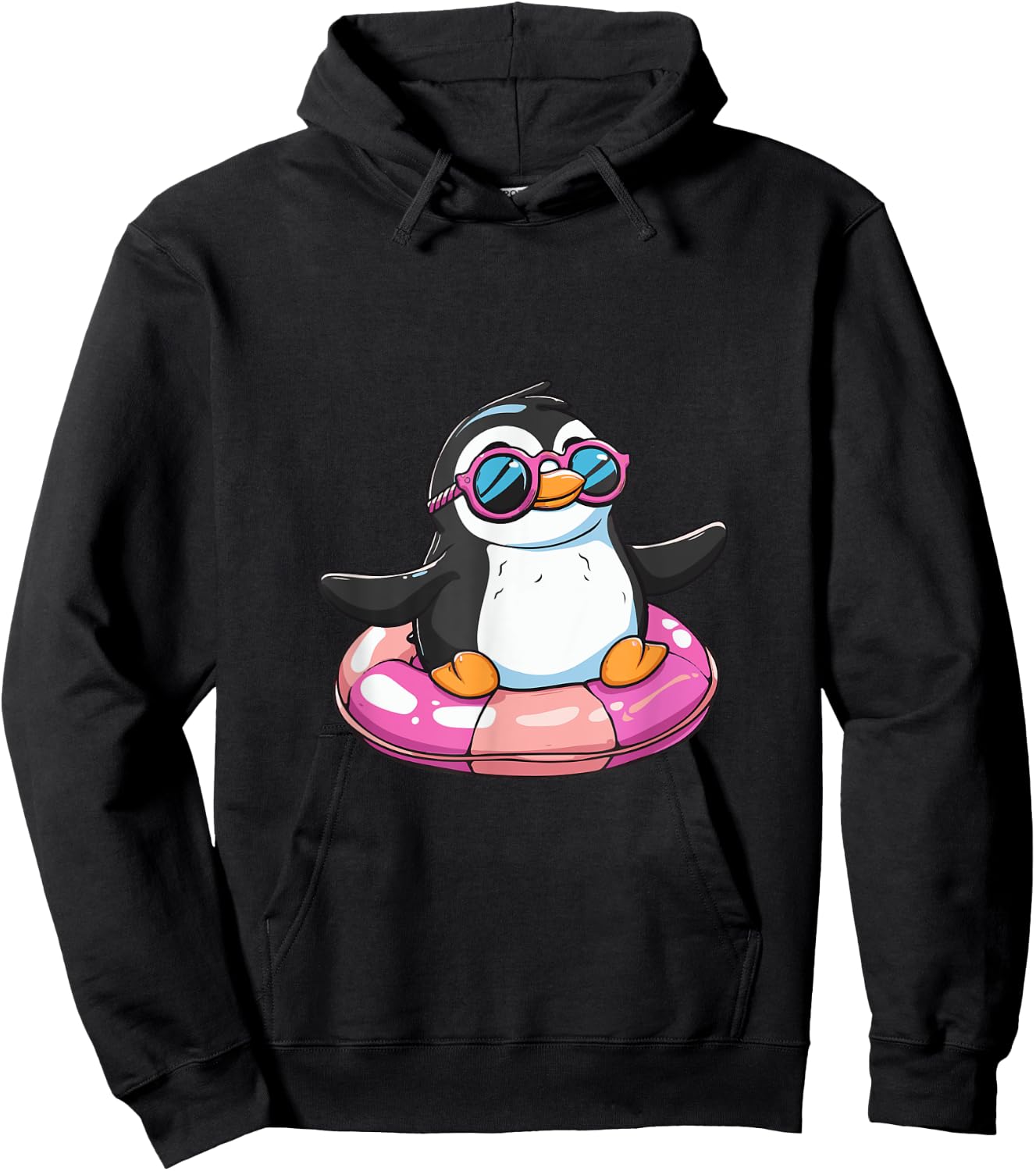 Cute Penguin On Summer Vacation Comic Hoodie - Hoodie | Black