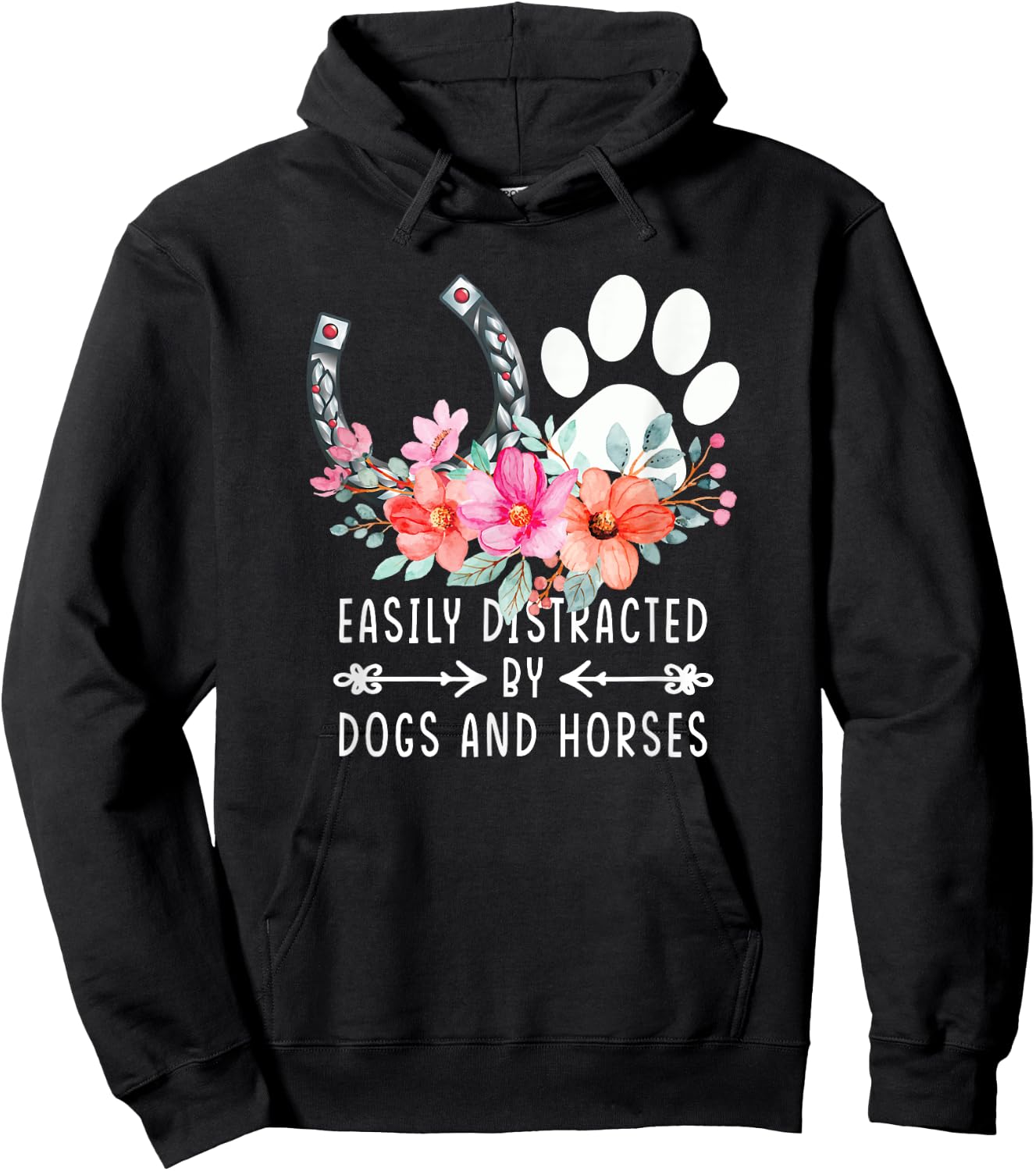 Easily Distracted By Dogs And Horses Xmas Gift Hoodie - Hoodie | Black