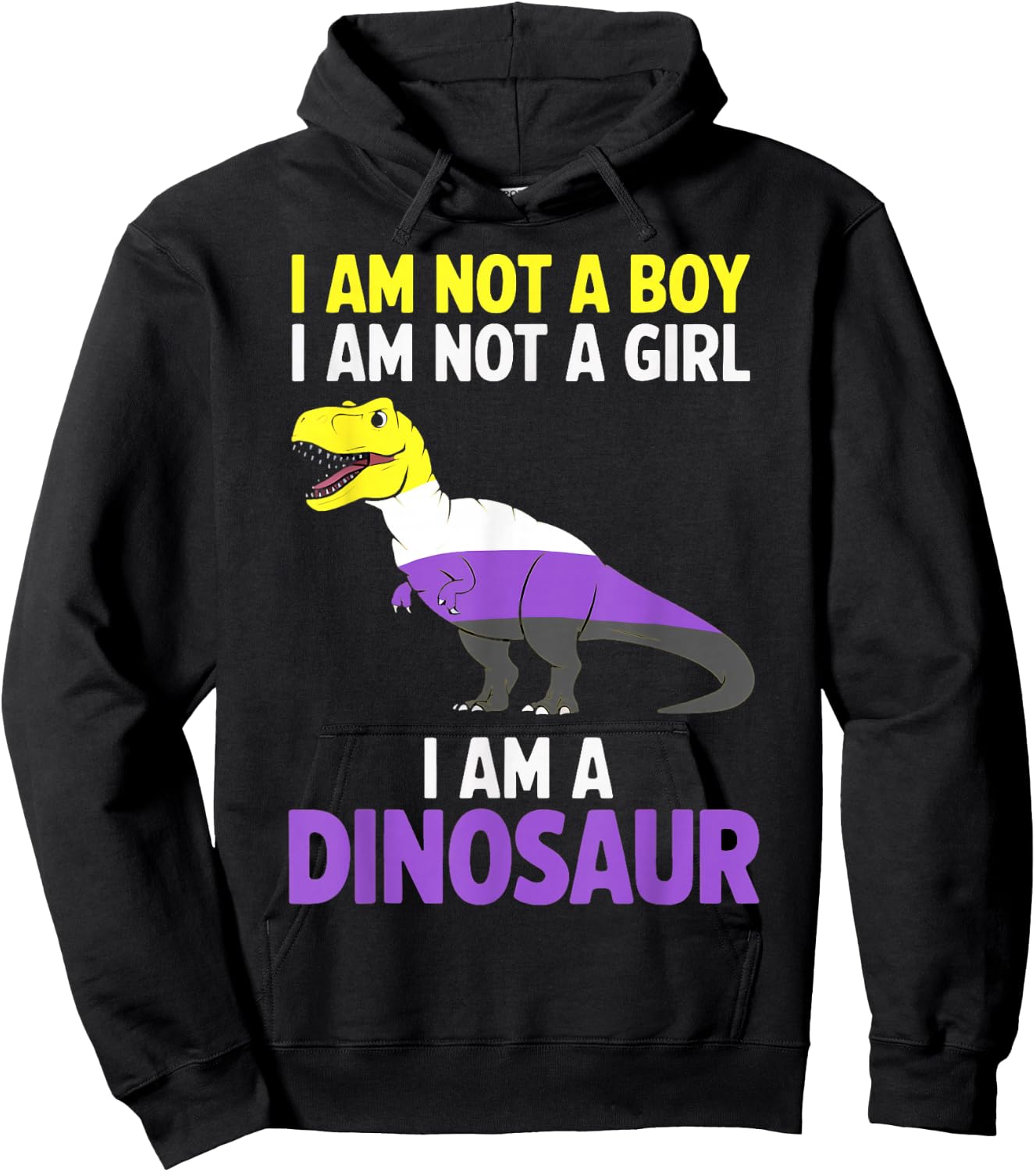 Not A Boy Not A Girl Dinosaur Trex Lgbtq Pride Non Binary Hoodie - Hoodie | Black