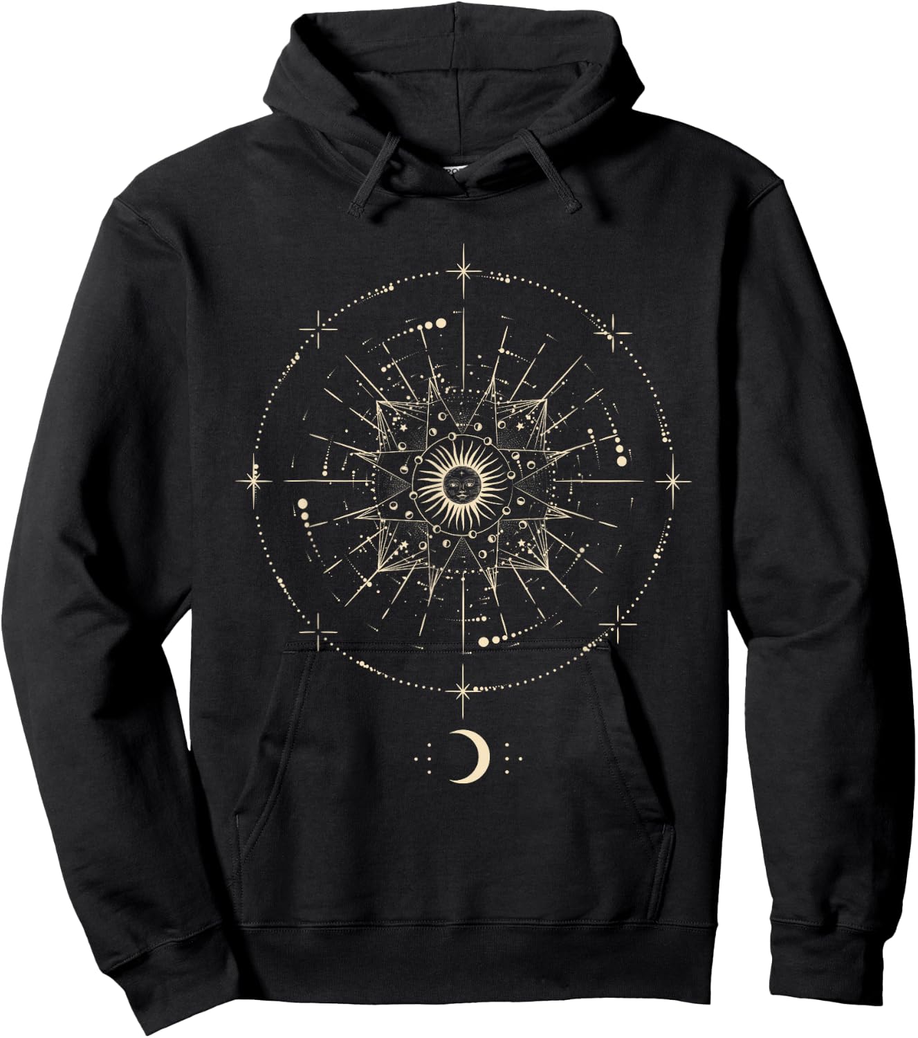 Boho Sun and Moon with Circular Esoteric Design , black Hoodie - Hoodie | Black