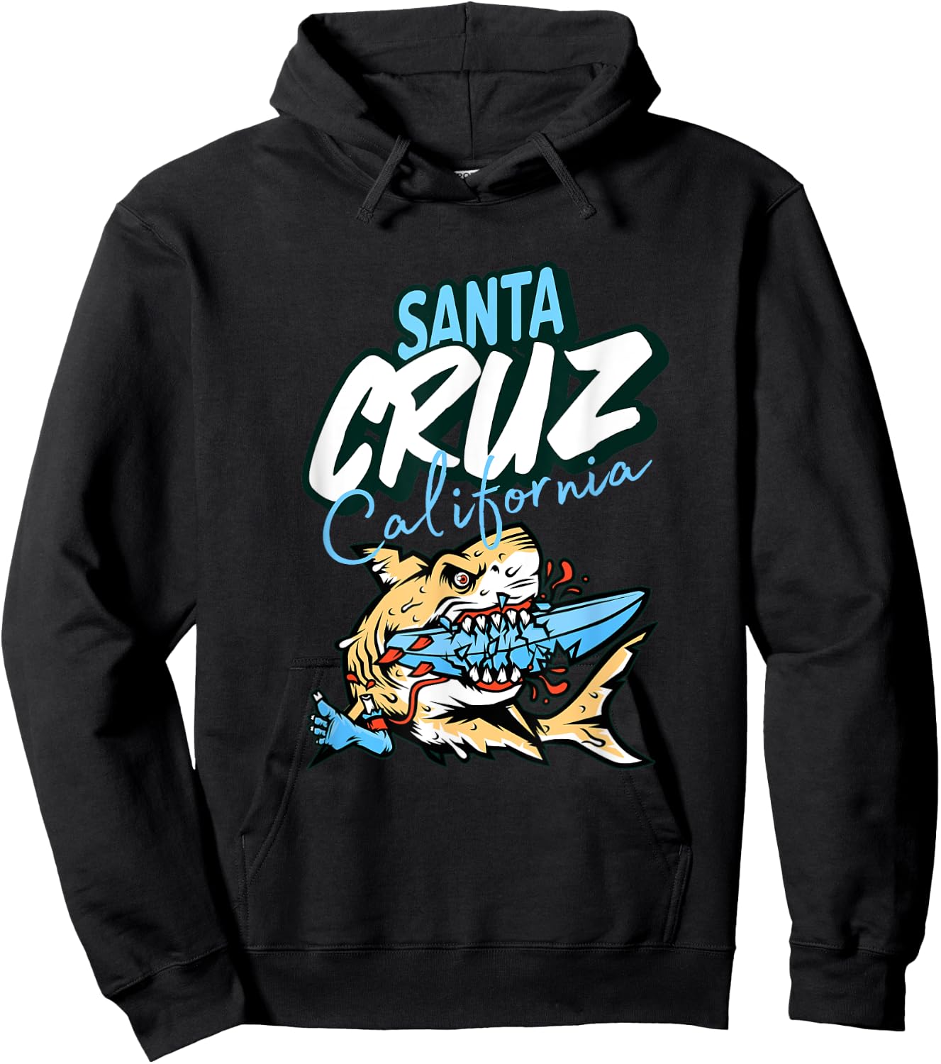 Vintage Santa Cruz California Great White Shark Hoodie - Hoodie | Black