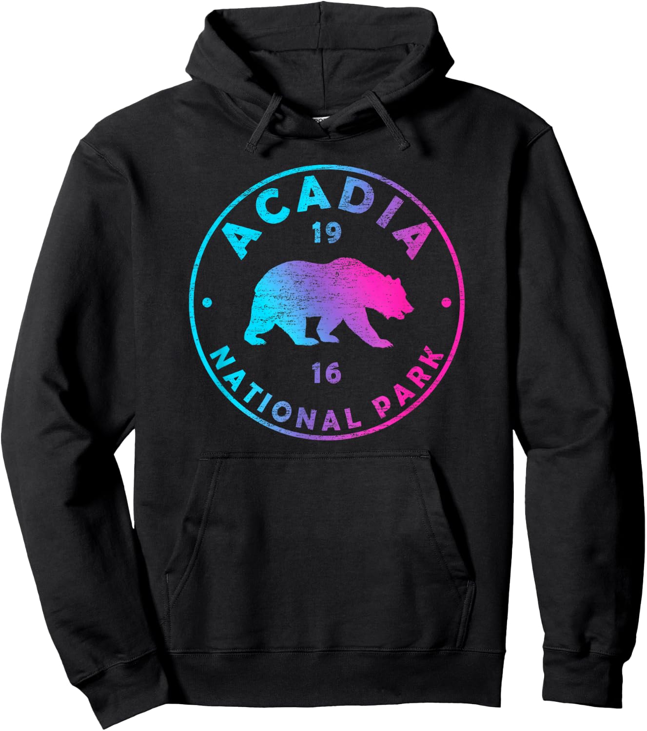 Retro Acadia National Park Colorful Tie Dye Bear Boys Girls Hoodie - Hoodie | Black