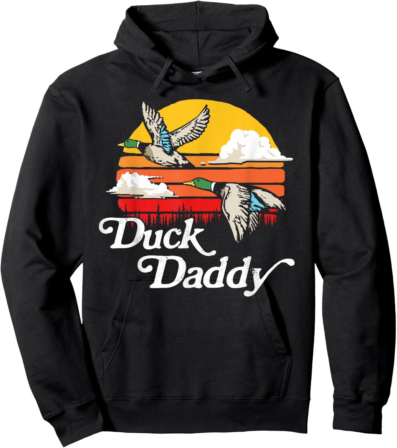 Duck Daddy Vintage 80's Sun Funny Retro Mallard Hunter Hoodie - Hoodie | Black