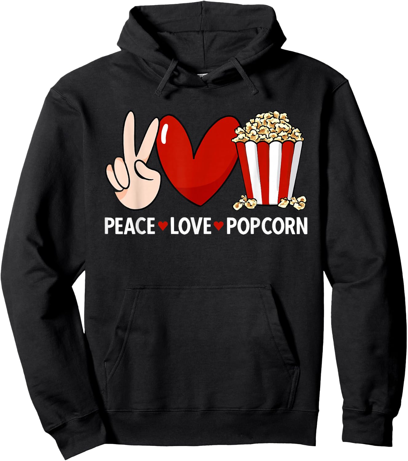 Popcorn Movie Night Snack Peace Love Popcorn Hoodie - Hoodie | Black