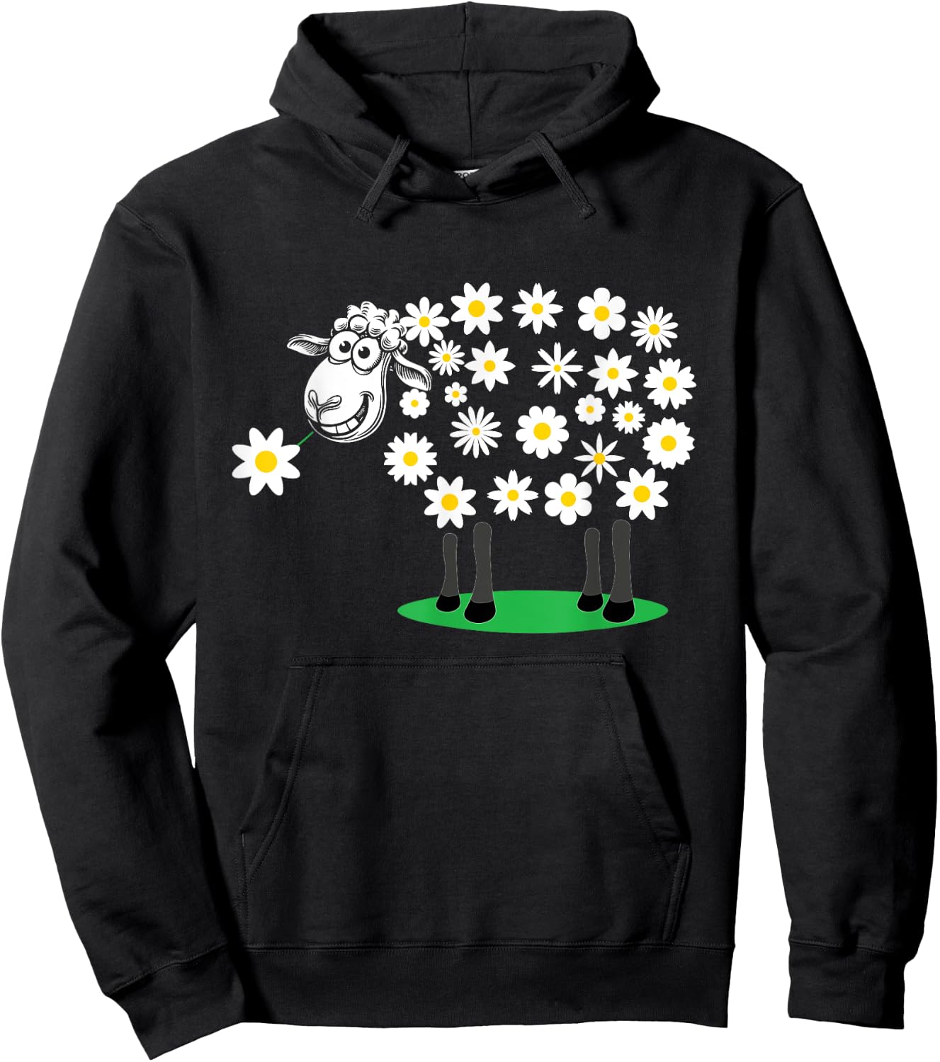 Adorable Cute sheep with daisy flower wool for girls and mum Hoodie - Hoodie | Black